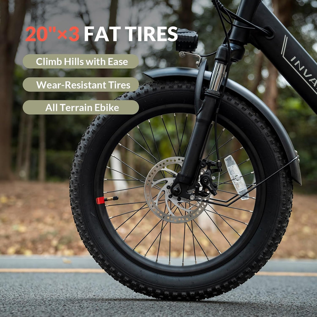 INVANTI Foldable Electric Bike, 1000W Peak Motor Ebikes for Adults, 25MPH Top Speed 45Miles, 20' Step-Thru Fat Tire E-bike for All Terrains with Rear Rack, 7-Speed & Front Suspension Commuting Bicycle