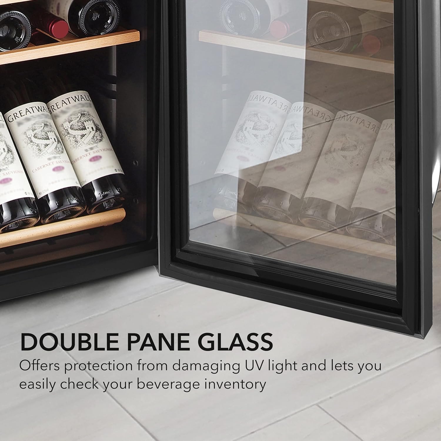 Whynter FWC-341TS 34 Bottle Freestanding Stainless Steel Wine Refrigerator with Display Shelf and Digital Control, Gray