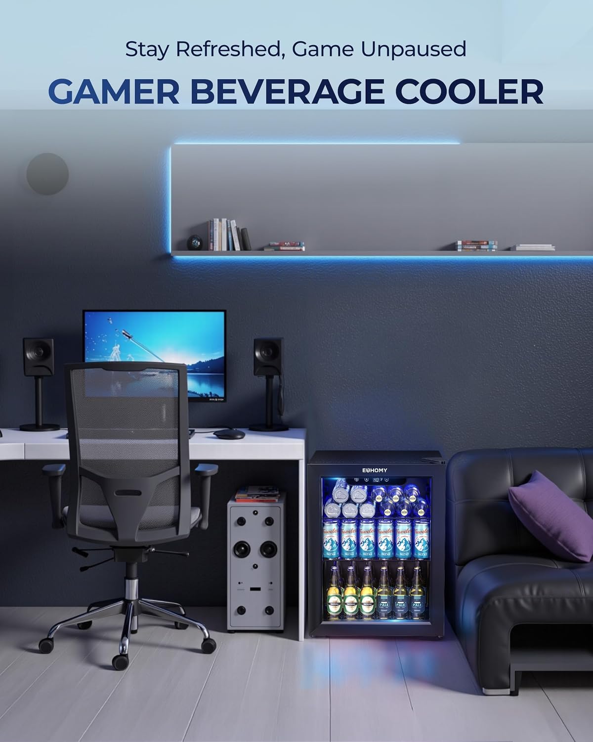 EUHOMY Beverage Refrigerator Cooler - 68 Can Mini Fridge with Glass Door for Soda, Beer, Wine, Small Refrigerator with Digital Temperature Control and Adjustable Shelves for Home Office Bar, 1.7 Cu.ft