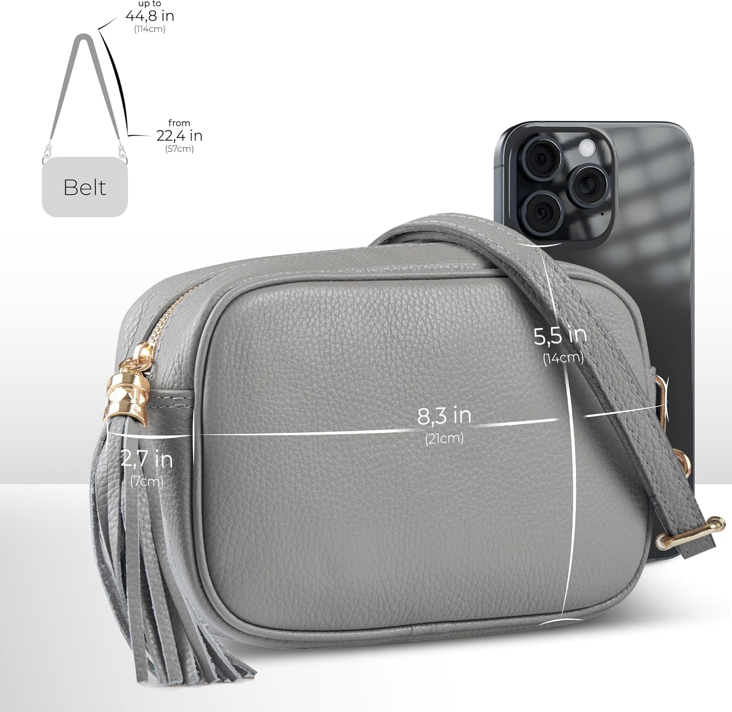 Italian Calf Leather Crossbody Bag for Women with Tassel Zipper | Small Camera Purse Shoulder Handbag Pocketbook