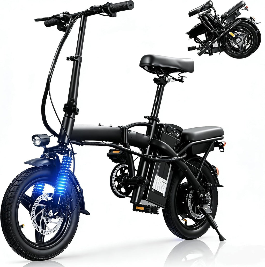 Foldable Electric Bike for Adults，23MPH & 38Miles Long Range Electric Bicycles，500W Motor 48V/12Ah Battery，14' Folding Mini ebikes for Teens，3-Speed & PAS Mode， Commuter City Certified E-Bike
