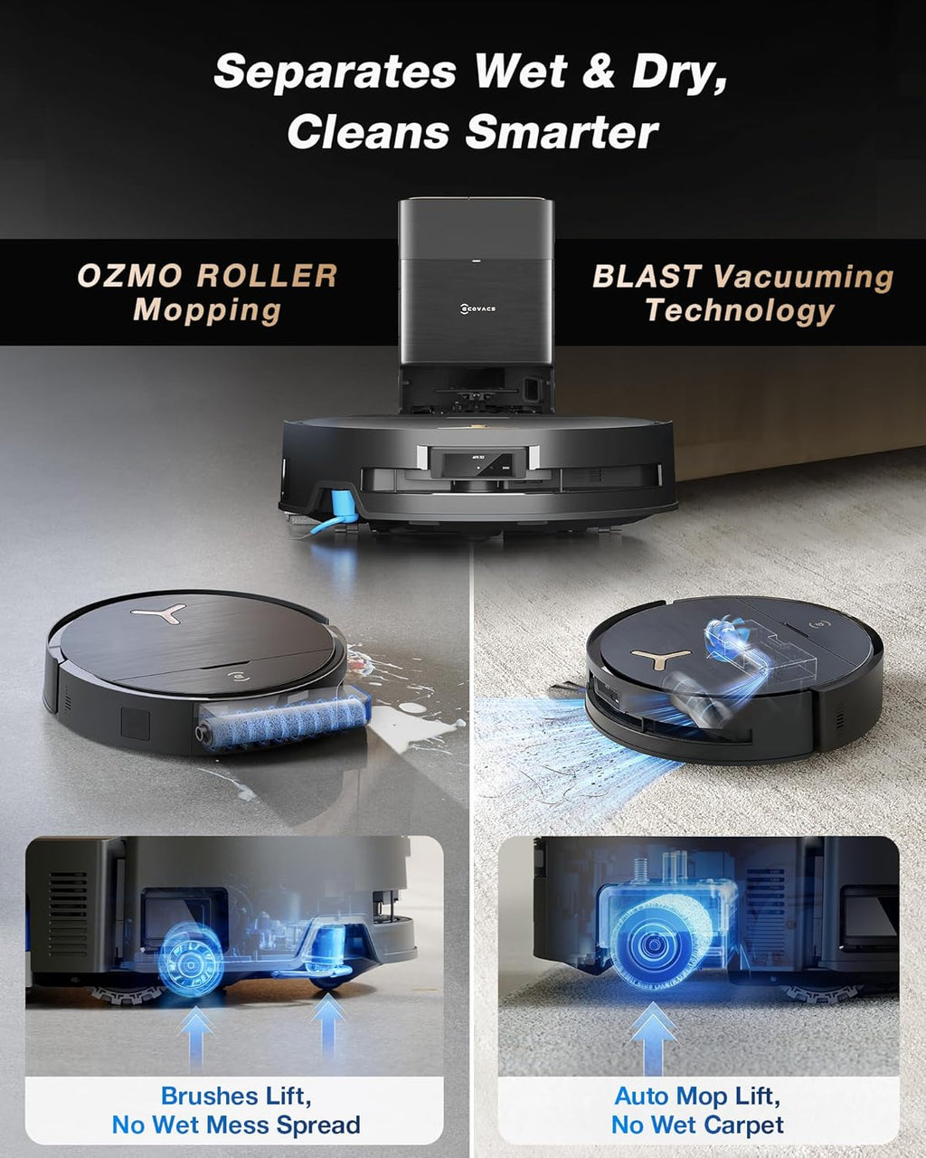 ECOVACS DEEBOT X9 PRO Omni Robot Vacuum and Mop, 16,600Pa Suction, OZMO Roller Self-Washing Mop, ZeroTangle 3.0, Triple Lift System, AI Navigation, Hands-Free Station