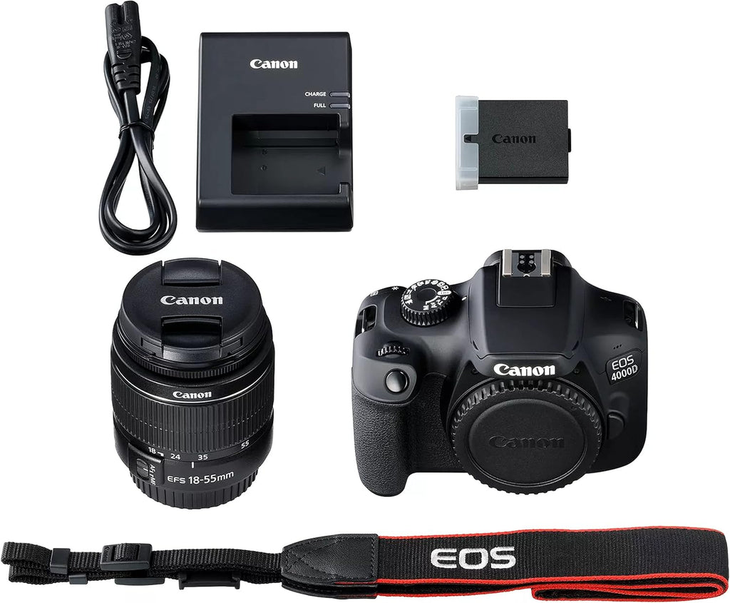 Canon EOS 4000D / Rebel T100 DSLR Camera w/EF-S 18-55mm F/3.5-5.6 Zoom Lens + 64GB Memory, LED Video Light, Filter, Tripod and More (Renewed)