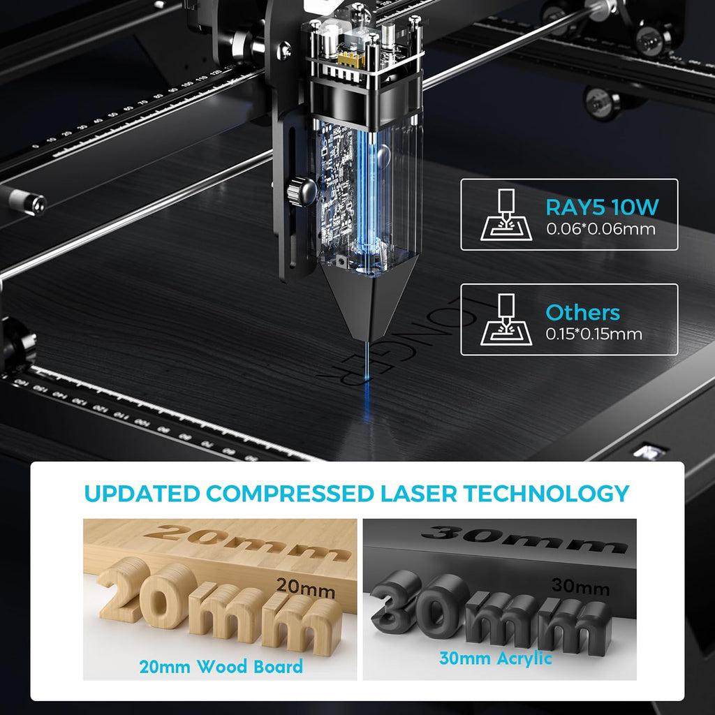 LONGER RAY5 Laser Engraver, Fully Upgraded with 10W Output, a 3.5-inch Color Touchscreen, and app-Based Offline Control; Ideal for Engraving Metal, Glass, and Wood. Working Area: 400×400 mm.