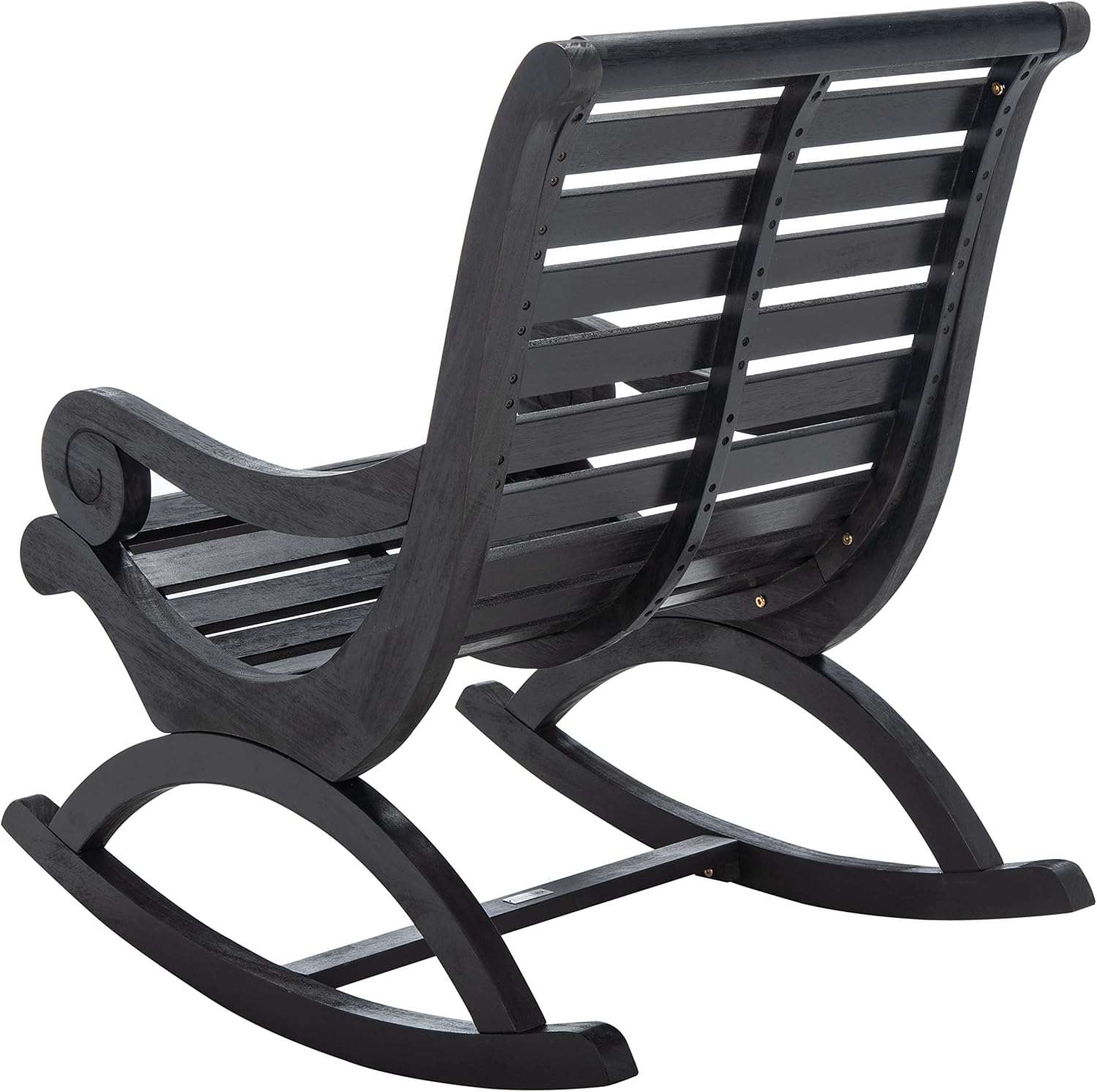SAFAVIEH Outdoor - Sonora Rocking Chair - Black - Solid Wood - Transitional British Slatted Design - Ideal for Patio, Deck, Porch, Backyard, 17.7' Seat Height (PAT7016D)