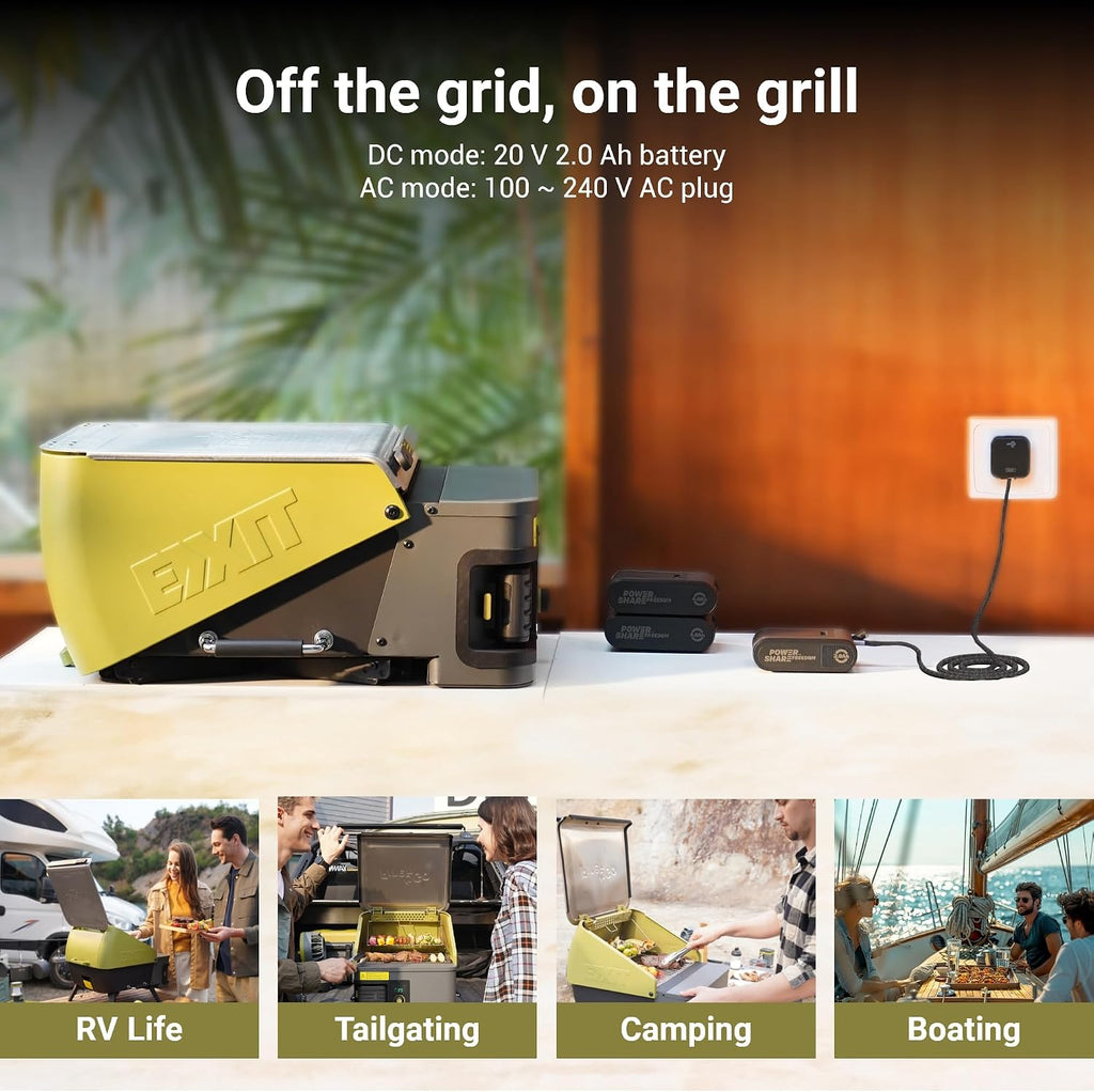 EXIT Fire'n'Go 20V Portable Wood Pellet Grill Smoker, Electric Tabletop Pellet Smoker, 287 Sq.In. Cooking Area, Temperature Control (160-500°F) Outdoor BBQ Grill for Camping, Tailgating, RV, EX110