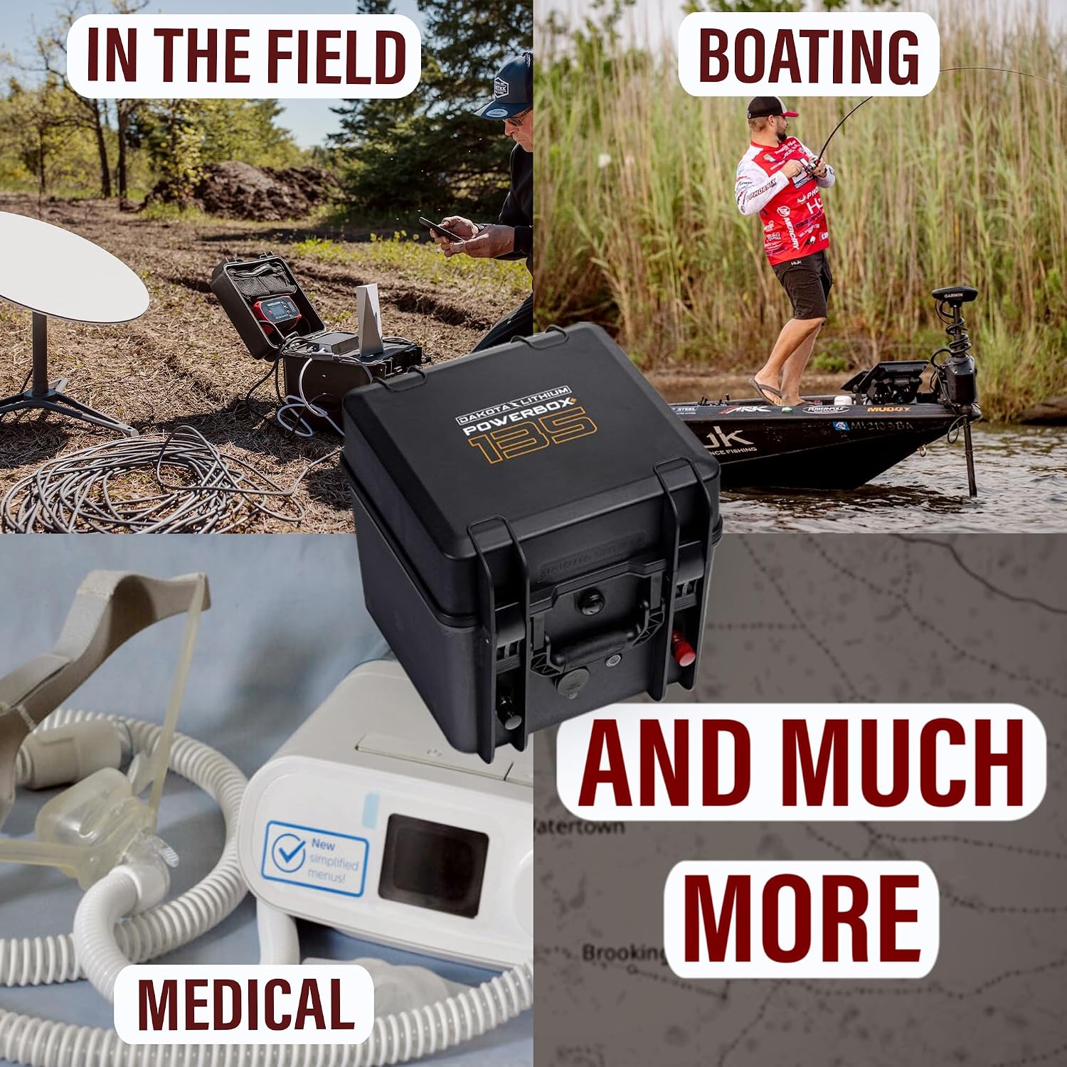 Dakota Lithium - Power Box with 12V 135Ah LiFePO4 Battery Included - 11 Year USA Warranty 2000+ Deep Cycle Box with DC Inverter and USB Ports, Fishing, Marine - 1 Battery, Case, and Charger