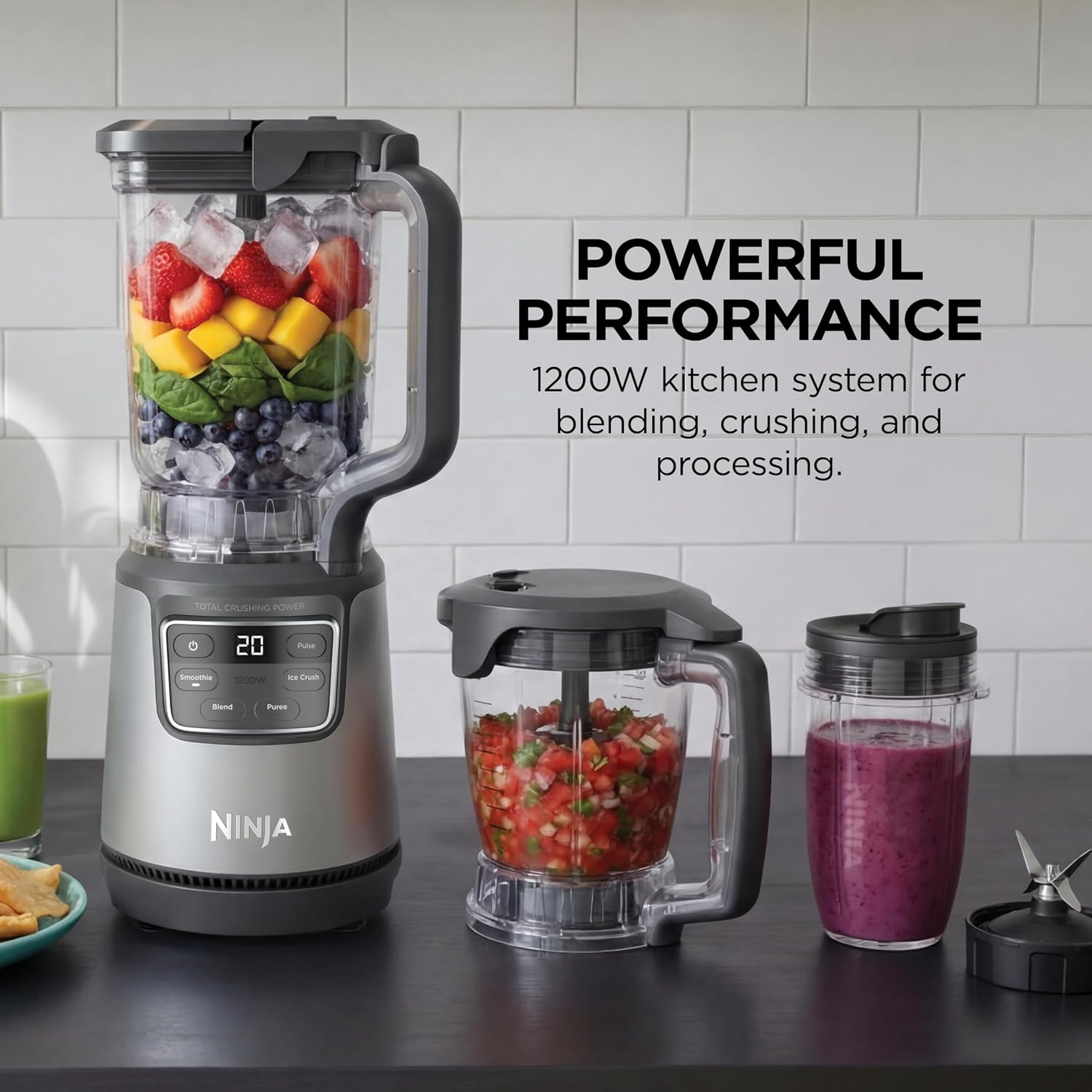 Ninja BlendPro Kitchen System | 72 oz* Full-Size Blender, 5-Cup Food Processor & 18 oz To-Go Cup | Total Crushing Tech, Presets for Smoothies, Ice Crush, Purees & Extracts | 1200 Watt | Beige | BO402