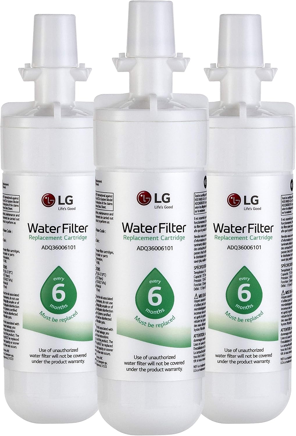 LG LT700P LT700P3 Refrigerator Water Filter, 3 Count (Pack of 1), White