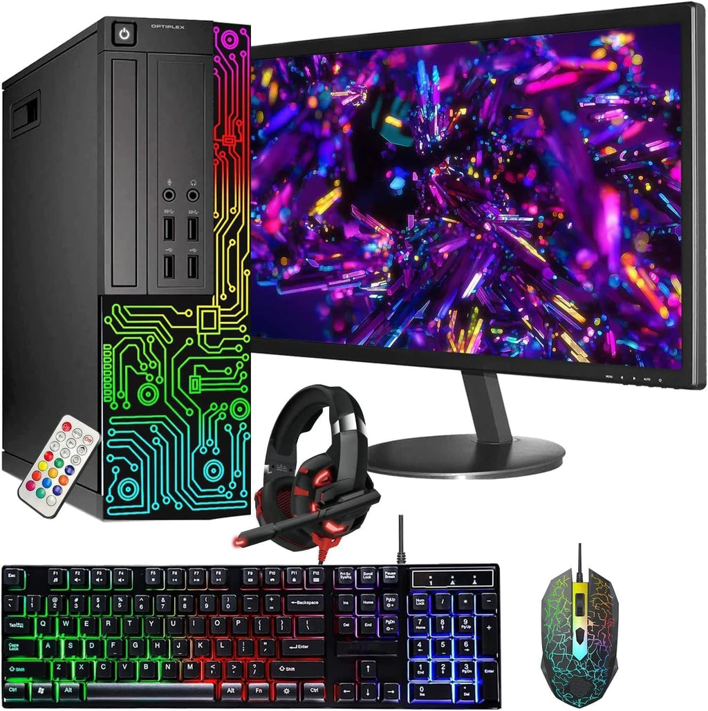 Dell Gaming OptiPlex Desktop RGB Computer PC, Intel Core i7, GeForce GT 1030 2GB GDDR5, 16GB RAM, 512GB SSD, 24 Inch HDMI Monitor, Keyboard Mouse and Headset, WiFi, Windows 11 Pro (Renewed)