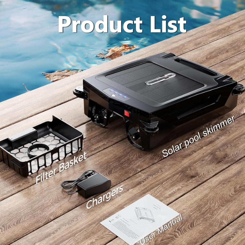 Solar Pool Skimmer Robotic|Dual Charging Options,2500mah-Up to 24 Hour Runtime,Automatic Pool Skimmer Cleaner-IPX 7,for Any Pool Shape