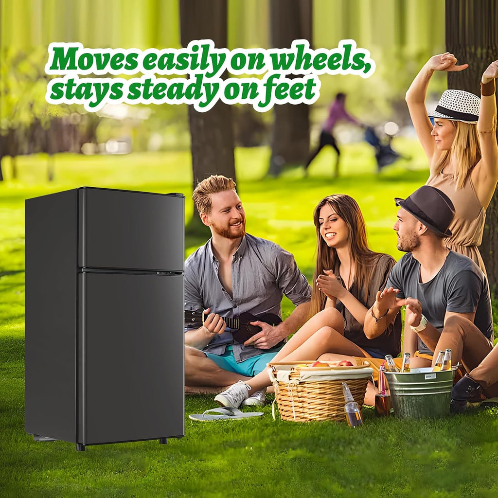 DEMULLER Mini Fridge with Top Freezer Apartment Size Dual Door Compact Small Refrigerator for Personal Use Small Mini Fridge with Egg tray, 7 Temperature Control For Dorm, Apatmet, Dark Grey
