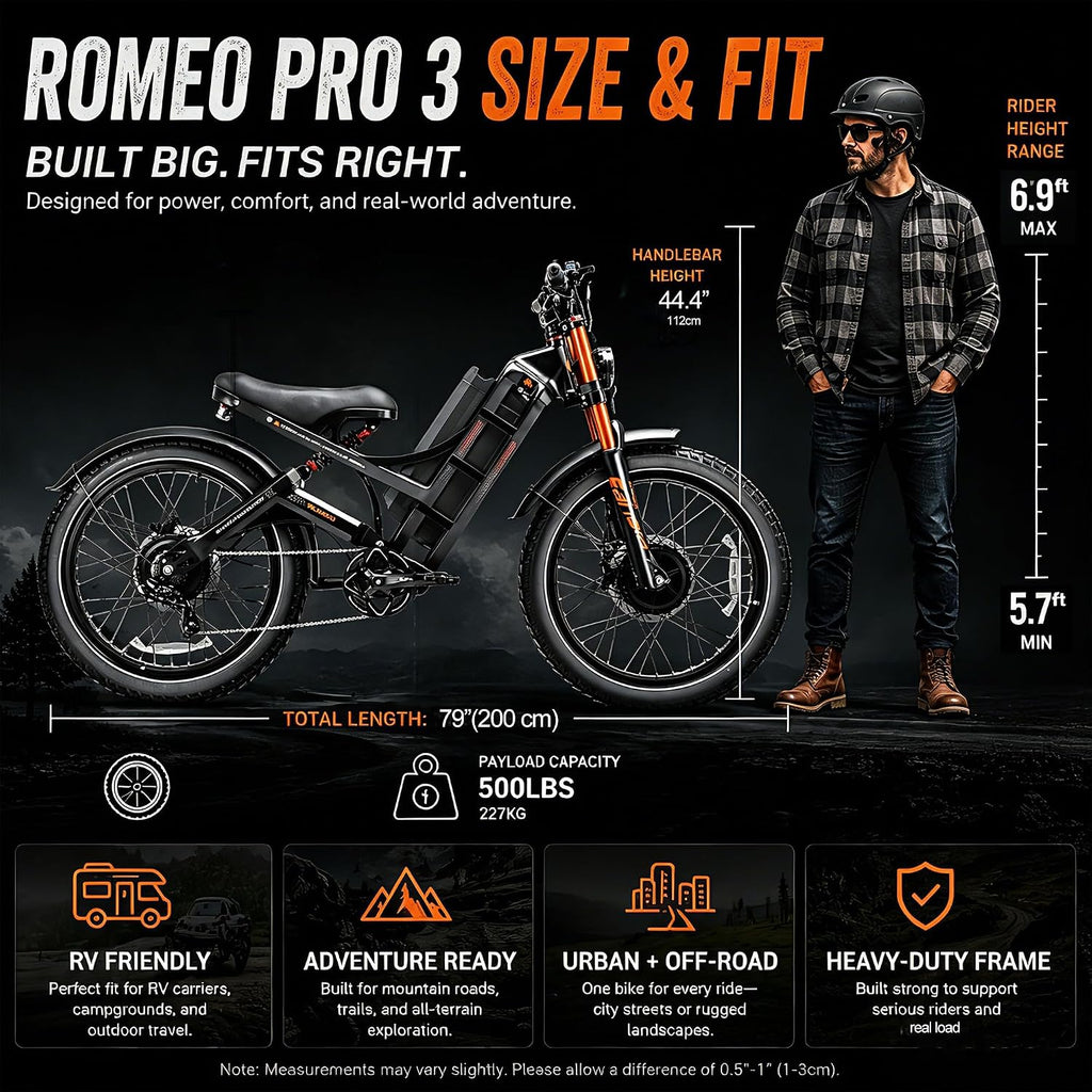 2026 eAhora Romeo Pro 3 Electric Bike for Adult, Peak 5600W Dual Motor, 50mph, 60V 80Ah Battery, 250 Miles Long Range, 26'*4.0 Fat Tire, Air Suspension, App, Commute, Delivery, All-terrian
