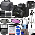 Canon EOS M50 Mark II Mirrorless Digital SLR with 15-45mm Lens (Black) + 64GB Memory Card, 3pc Filter Kit, Tripod, Card Reader + Photo Bundle, compact (Renewed)