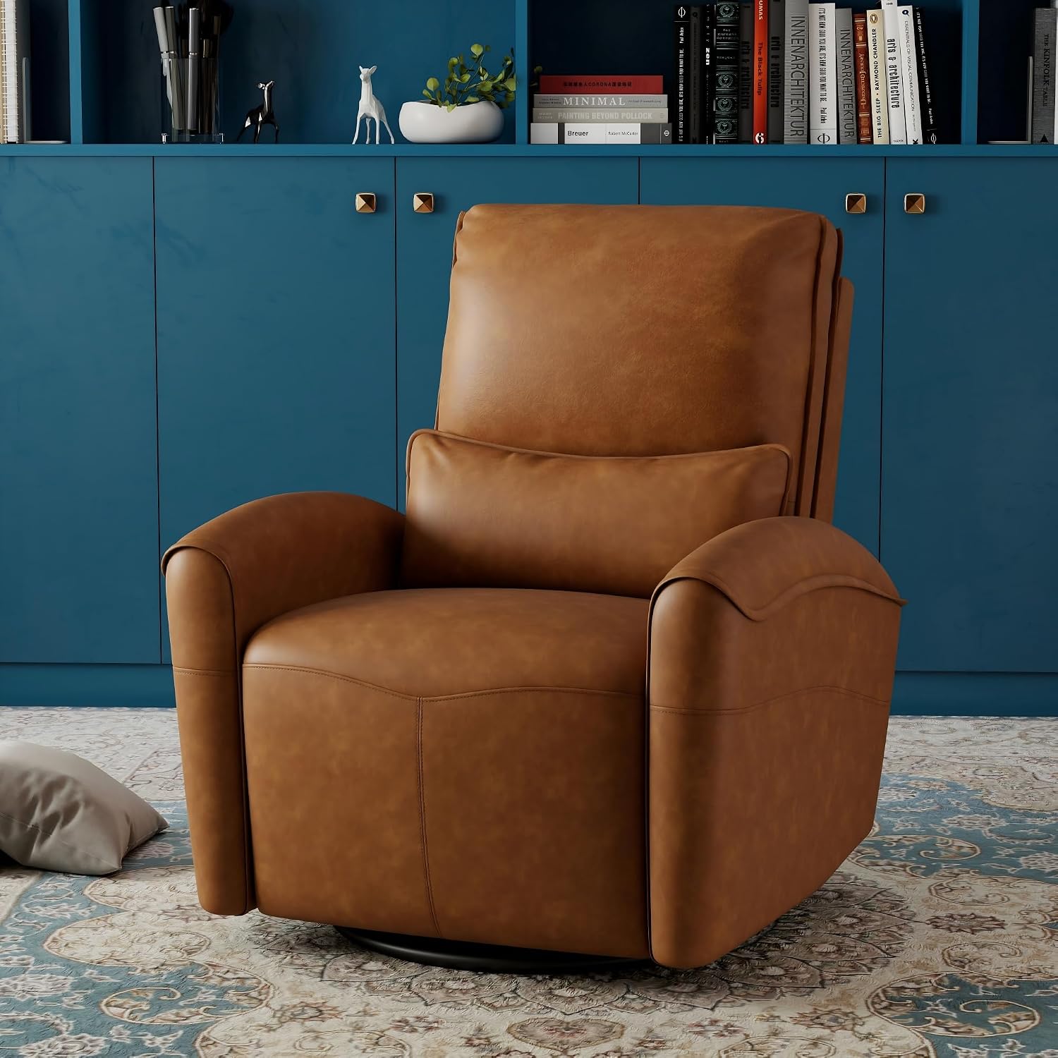 Bonzy Home Power Swivel Rocker Recliner Chair with USB Port, 23.2' Wide Seat, Fixed Lumbar Support, Upholstered Glider Chair for Nursery Living Room, Brown