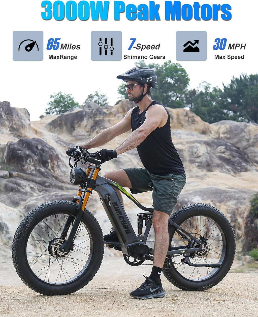 DAMSON Electric Bike for Adults Dual Motor AWD 5000W/3000W/1500W Peak 40MPH/30MPH Dirt Ebike, 52V/48V Max-Output Up to 65/80/120/160 Miles Long Range, 26' Full Suspension Fat Tire Mountains Bicycle