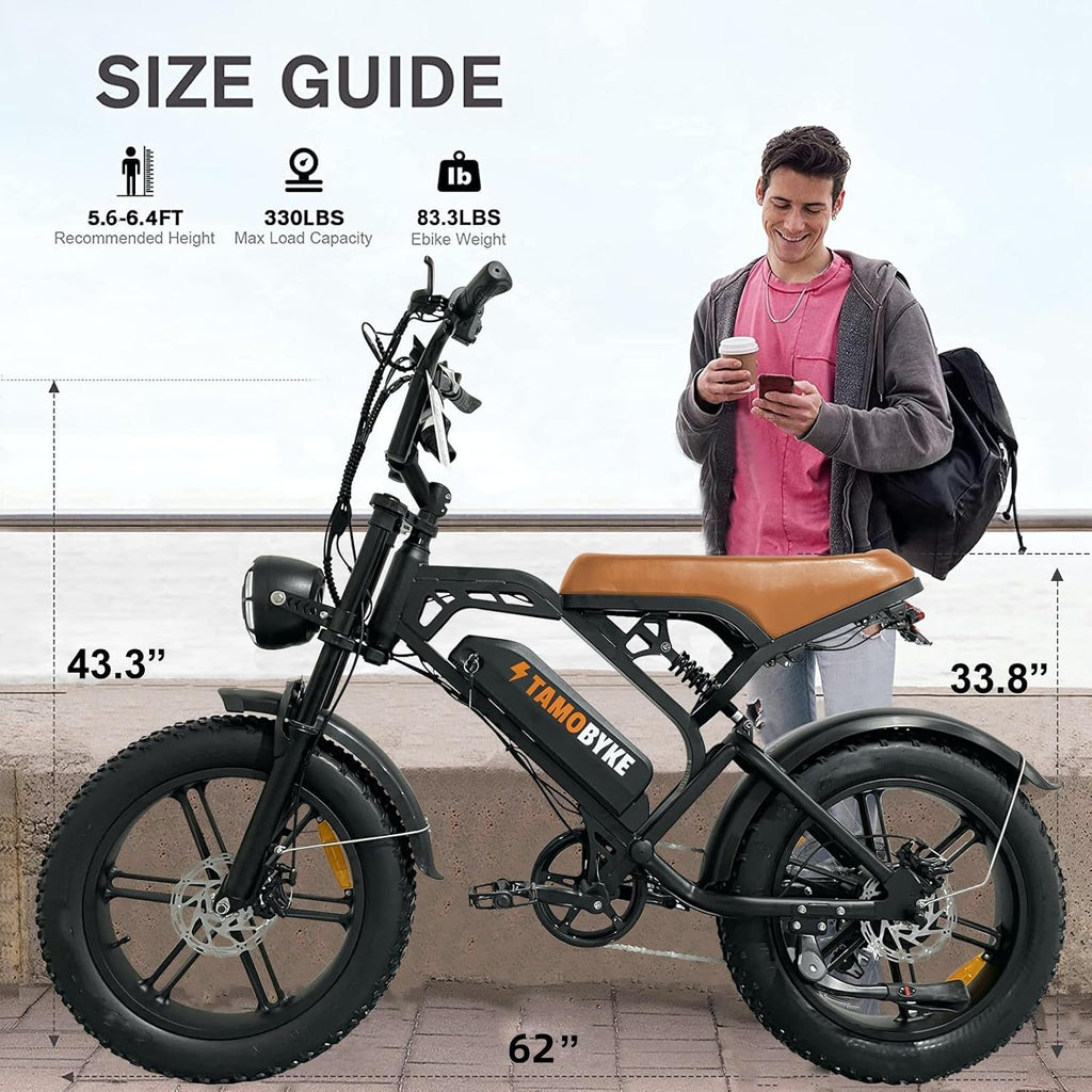 Tamobyke V20 Series Moped 750W/1500W Electric Bike for Adults,28mph/30mph/33mph Ebike&25-68Miles PAS Range,48V15.6ah/18.2ah/ (874Wh) Larger Battery, 20'' Fat Tire Electric Bike,UL 2849 Certified.