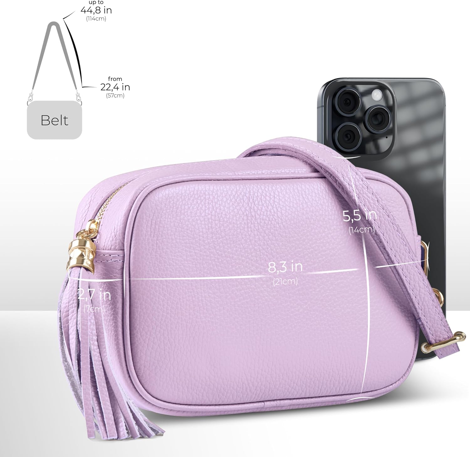 Italian Calf Leather Crossbody Bag for Women with Tassel Zipper | Small Camera Purse Shoulder Handbag Pocketbook