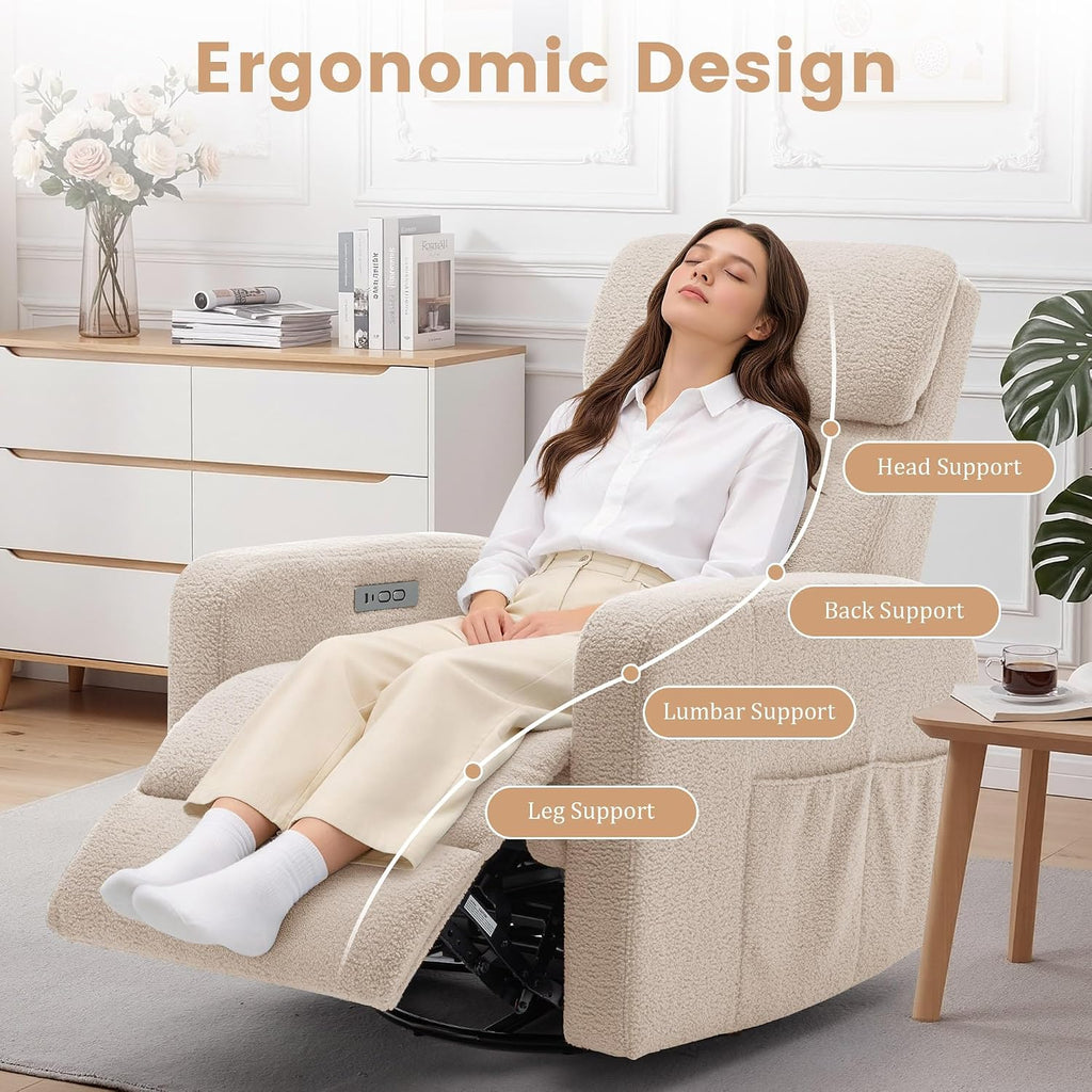 Korser Power Swivel Recliner Chairs for Adults, Electric Glider Rocking Chair Nursery, Glider Recliner Nursery Chair with Classified Side Pocket, Nursery Rocking Chairs with USB and Type-C Ports