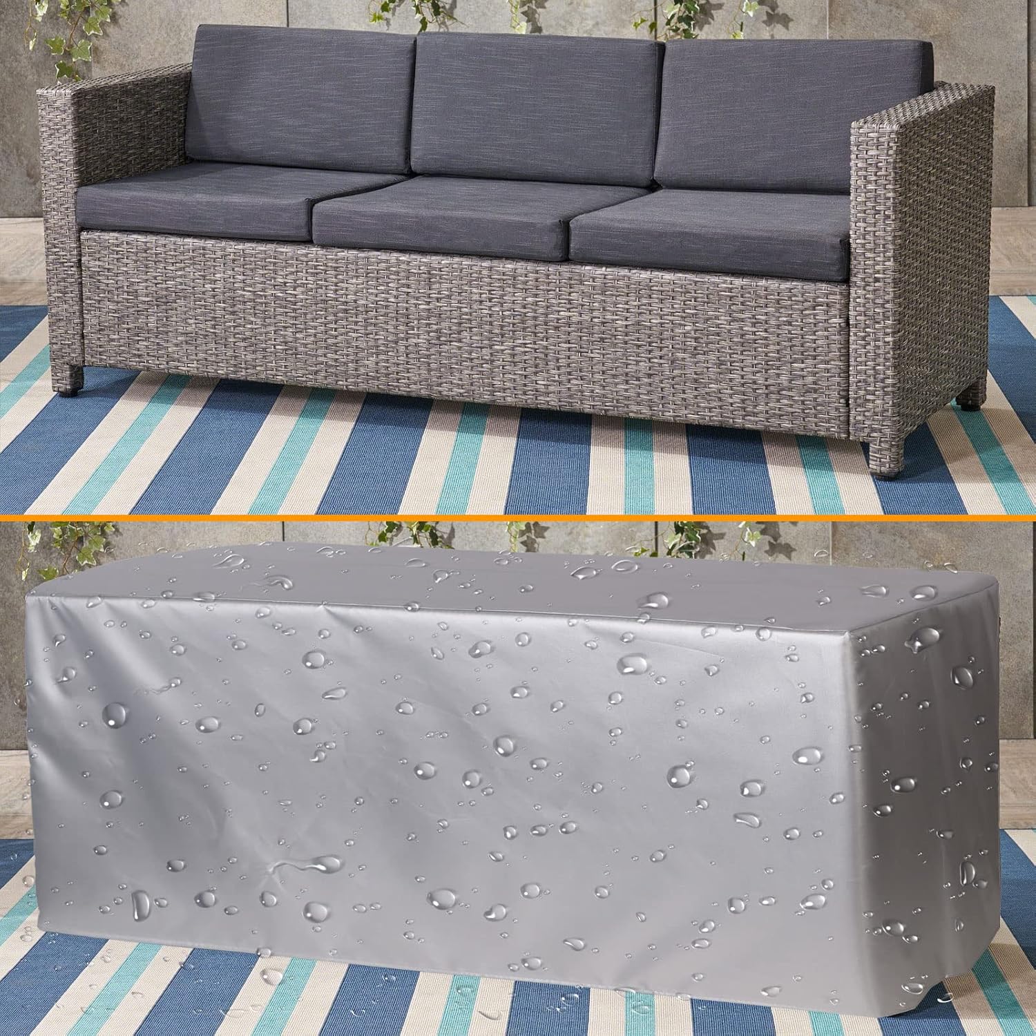 YSUEFIJO Garden Furniture Covers Waterproof Outdoor 126x87x28in Garden Table Cover Patio Furniture Cover Rectangle Square for Sofa Dining Table and Chairs Silver 420d Oxford Fabric with Storage Bag