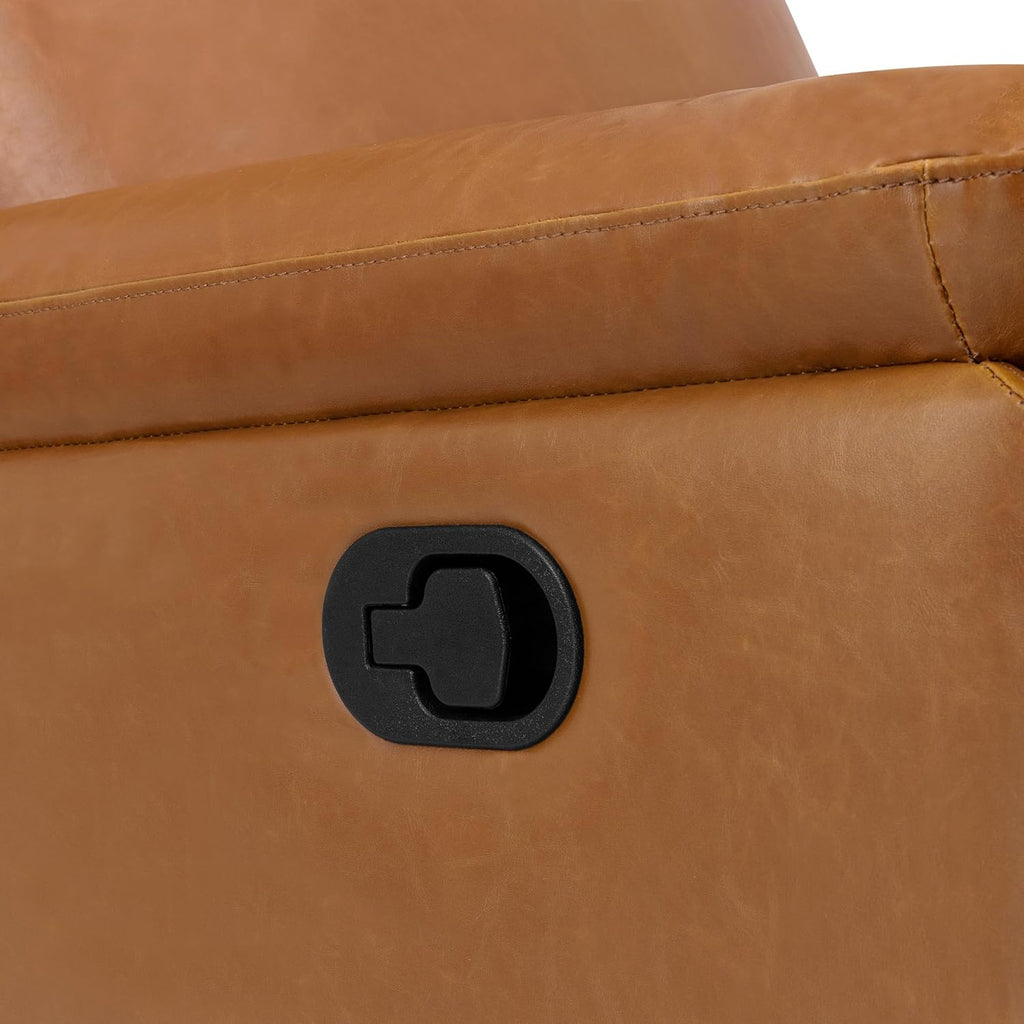 Davinci Suzy Glider Recliner Nursery Chair - Glider Rocking Chair for Nursery and Living Room - GREENGUARD Gold, FSC & Certi-PUR US Certified - 360° Swivel Rocker Recliner Chair (Vegan Tan Leather)