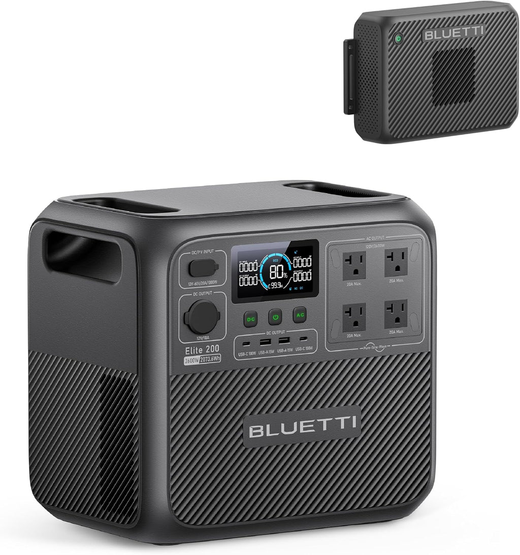 BLUETTI Elite 200 V2 Portable Power Station & Charger 2 (Ships Separately), 2073.6Wh LFP Backup, 4 AC Outlets (3900W Peak), 2.4 H Full Charge via Car, Perfect for Camping, Off-grid, and Power Outages