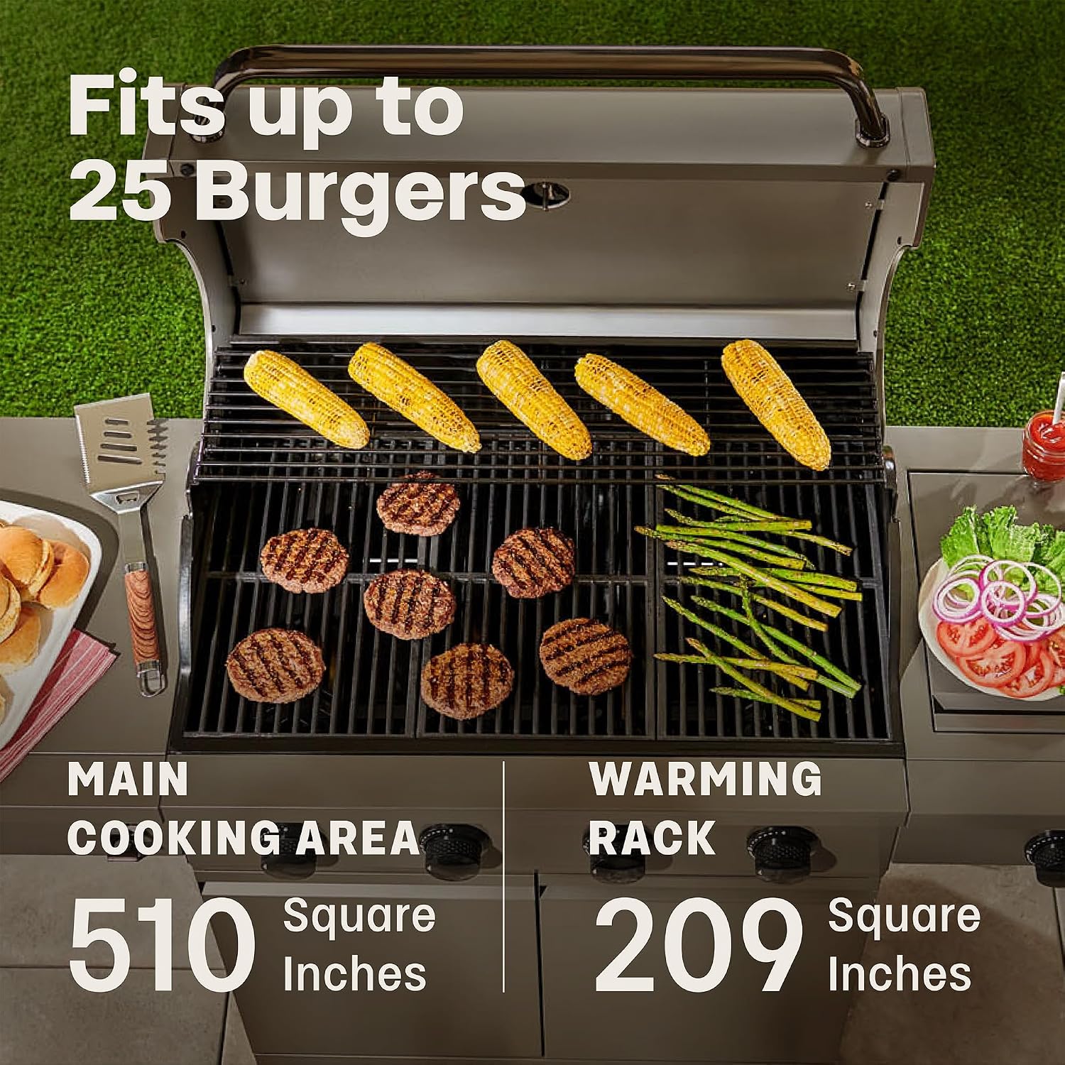 TYTUS Anaheim 5-Burner Propane Gas Grill Outdoor Cooking with Cover, 48,000 BTU Grill & 12,000 BTU Side Burner, 721 sq. in. Cooking Area, Enclosed Storage, Porcelain-Enameled Cast Iron Grates