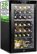 Nutrichef 28 Bottle Wine Fridge | Dual Zone Adjustable Temperature Control 41°F to 64°F | Ultra Quiet Operation | Cooler For Home, & Office | Free-Standing 33x16x17 IN (Black)