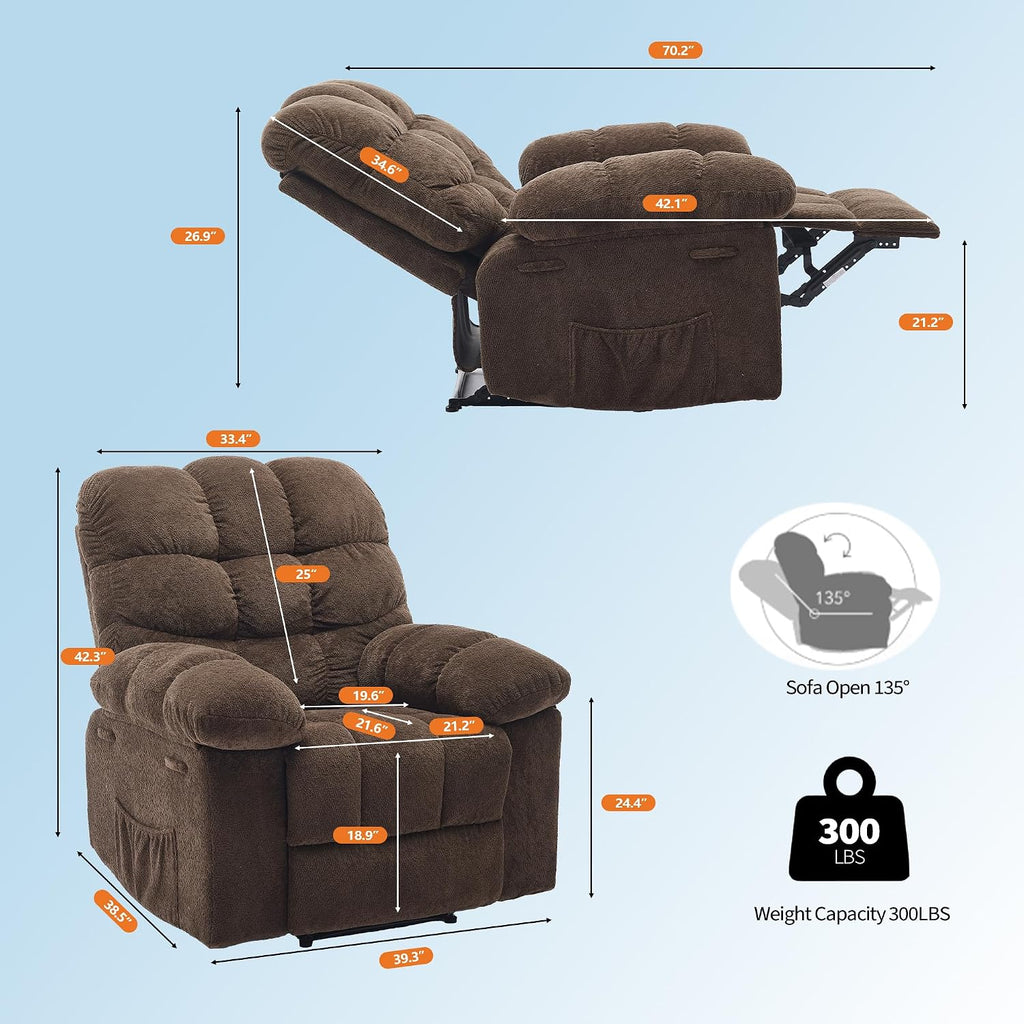 Garvee Manual Recliner Chair,Ergonomic Overstuffed Breathable Fabric Reclining Chair with Side Pockets,q235 Steel Frame Lazy Boy Recliner Single Sofa for Living Room Bedroom