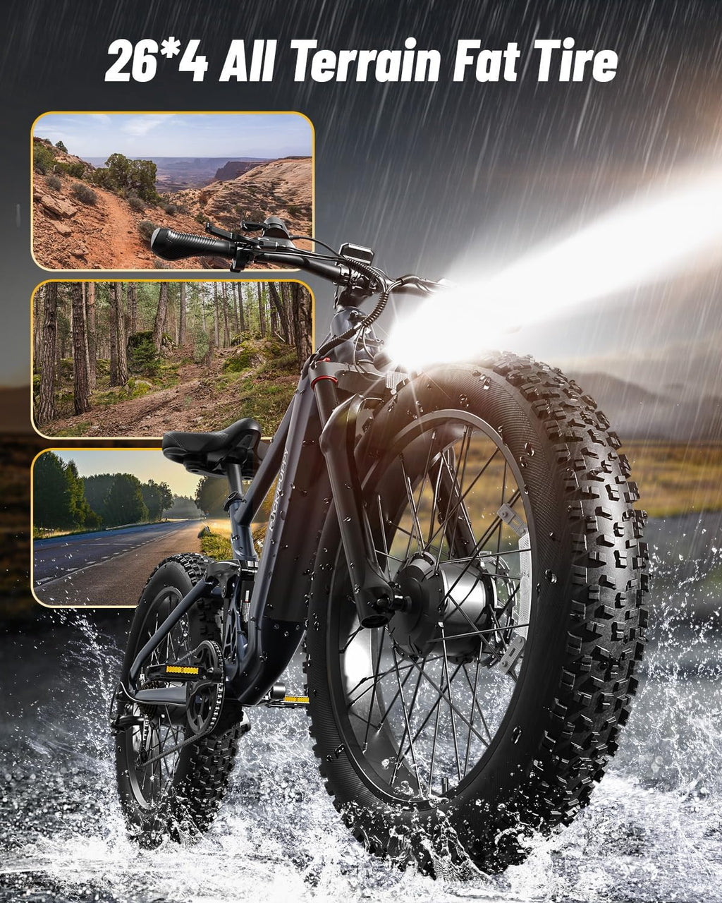 PUCKIPUPPY Dual Motor Electric Bike for Adults 1600W, Full Suspension Dual Hydraulic Disc Brake 26' Fat Tire E Bike, 48V 20AH Battery,8 Speed,28MPH 80Miles Range Mountain Electric Bicycle, GoldenR Pro