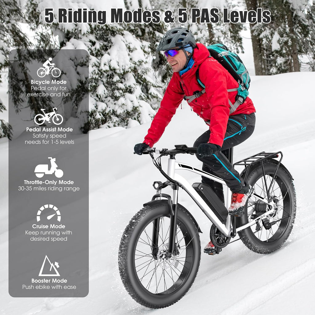 Electric Bike for Adults, 1000W Peak 20MPH 60Miles Ebike,48V 13AH Battery Electric Mountain Bike, 26' x 4'' Fat Tire Electric Bicycle with Rear Rack, Fenders, 7 Speed, UL 2849 Certified