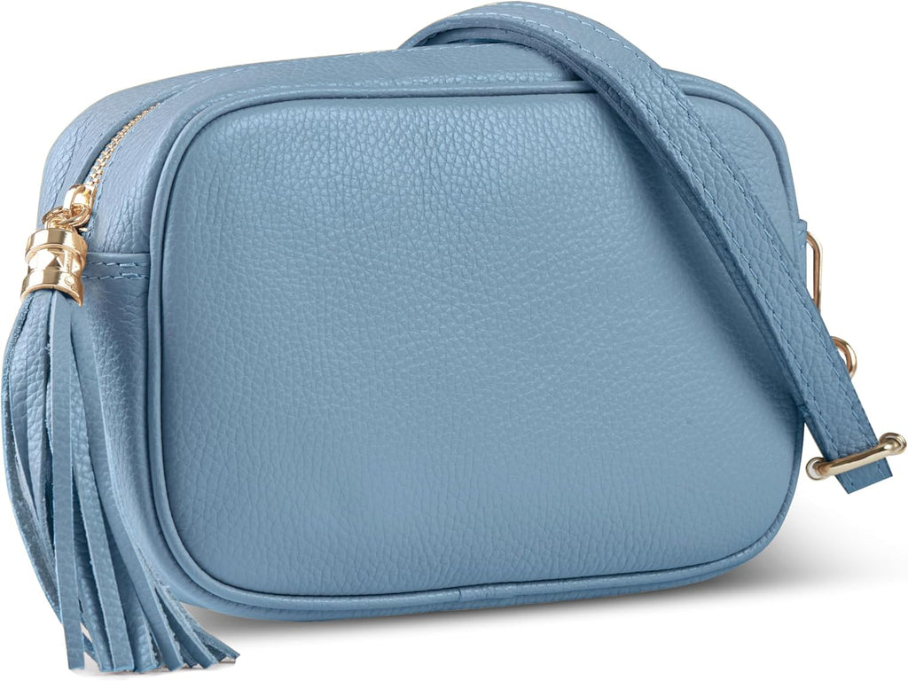 Italian Calf Leather Crossbody Bag for Women with Tassel Zipper | Small Camera Purse Shoulder Handbag Pocketbook
