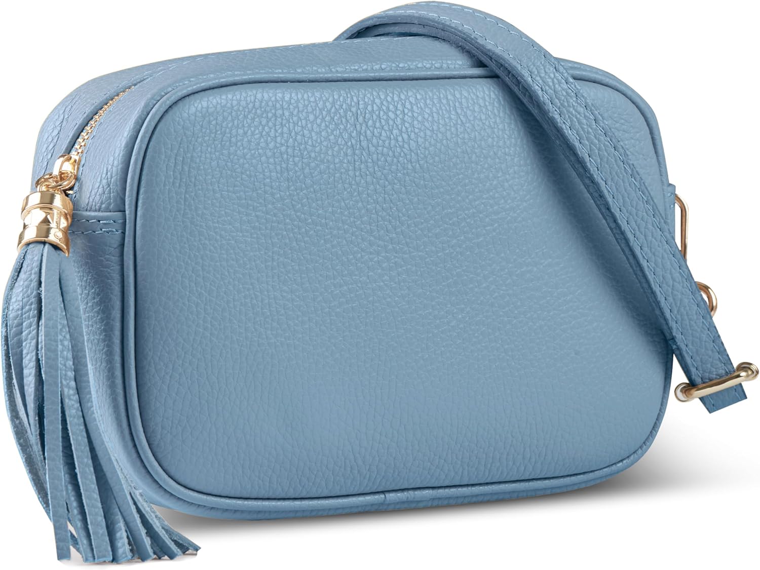 Italian Calf Leather Crossbody Bag for Women with Tassel Zipper | Small Camera Purse Shoulder Handbag Pocketbook