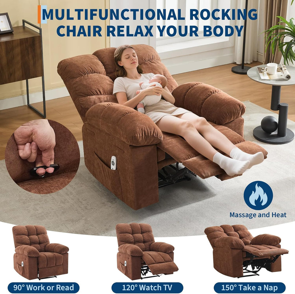 Garvee 21.4in Wide Recliner Chair,Massage & Heat Recliner Chair for Adults,Home Theater Seating with Lumbar Support,Ergonomic Breathable Fabric Nursery Rocking Chairs for Living Room