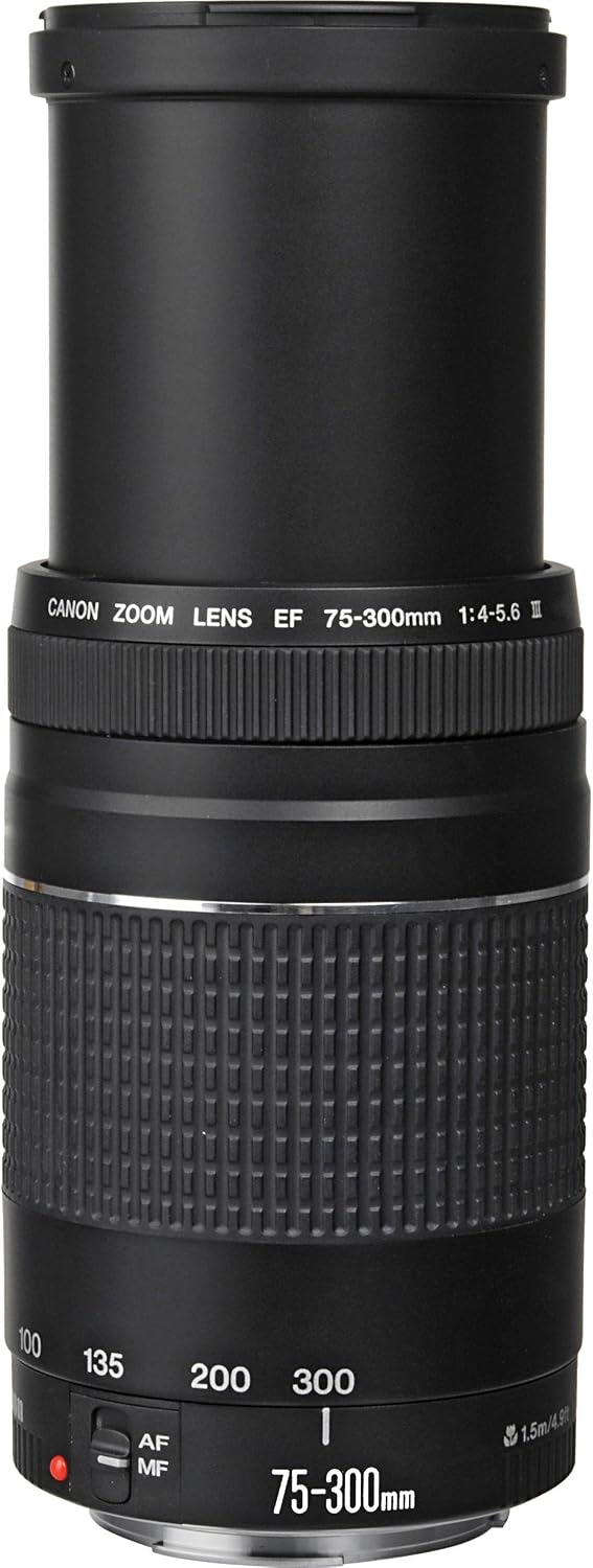 Canon EOS 4000D DSLR Camera with EF-S 18-55mm III Lens & EF 75-300mm III Lens Basic Bundle - Includes: Extended Life LPE10 Replacement Battery (1600mAh) & 2X Universal Lens Cap Keeper (Renewed)