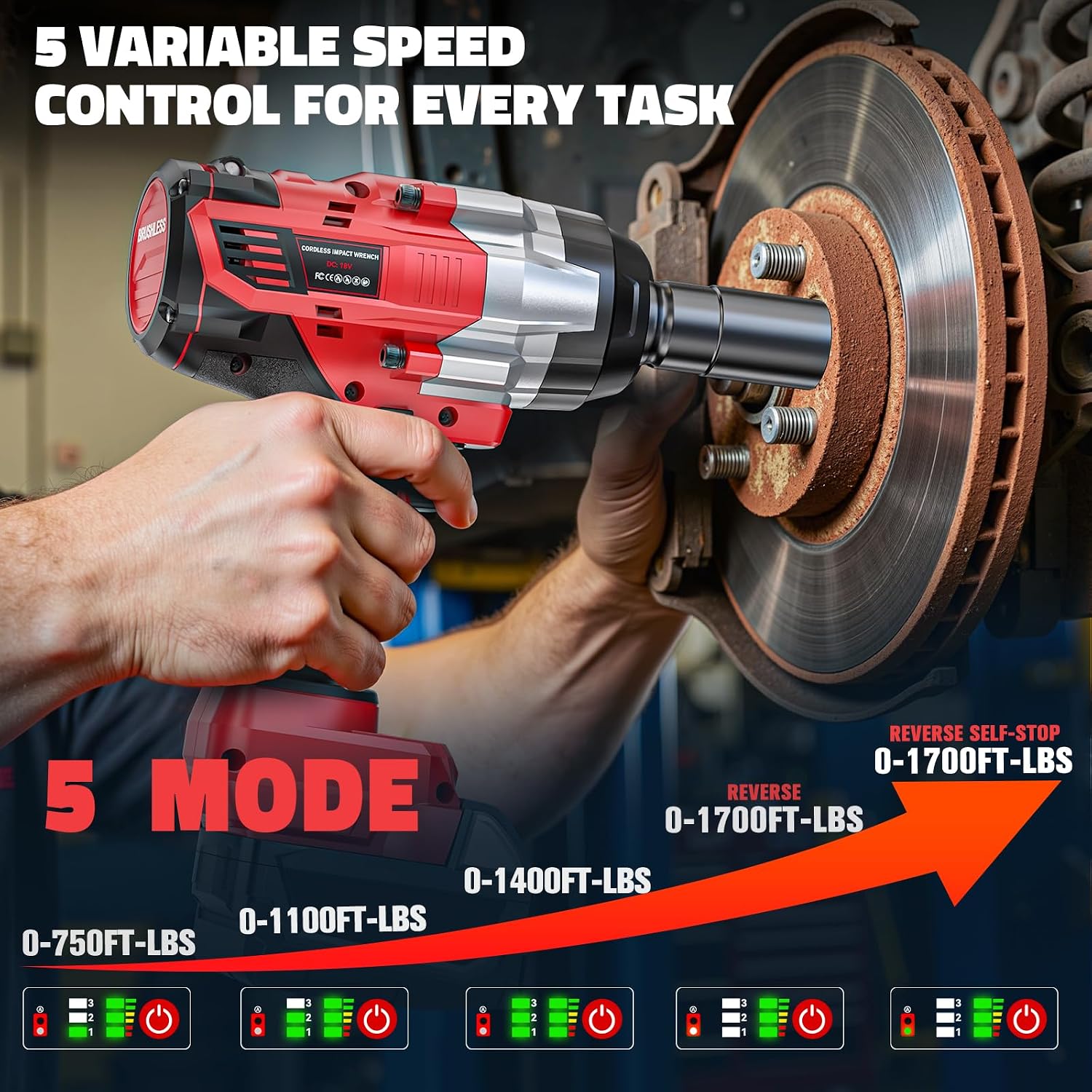 Cerycose Cordless Impact Wrench 1/2 inch Compatible with Milwaukee 18V Battery: 1700FT-LBS High Torque Impact Wrench with 6 Sockets & Case, Brushless Electric Impact Gun with LED Work Light, Bare Tool