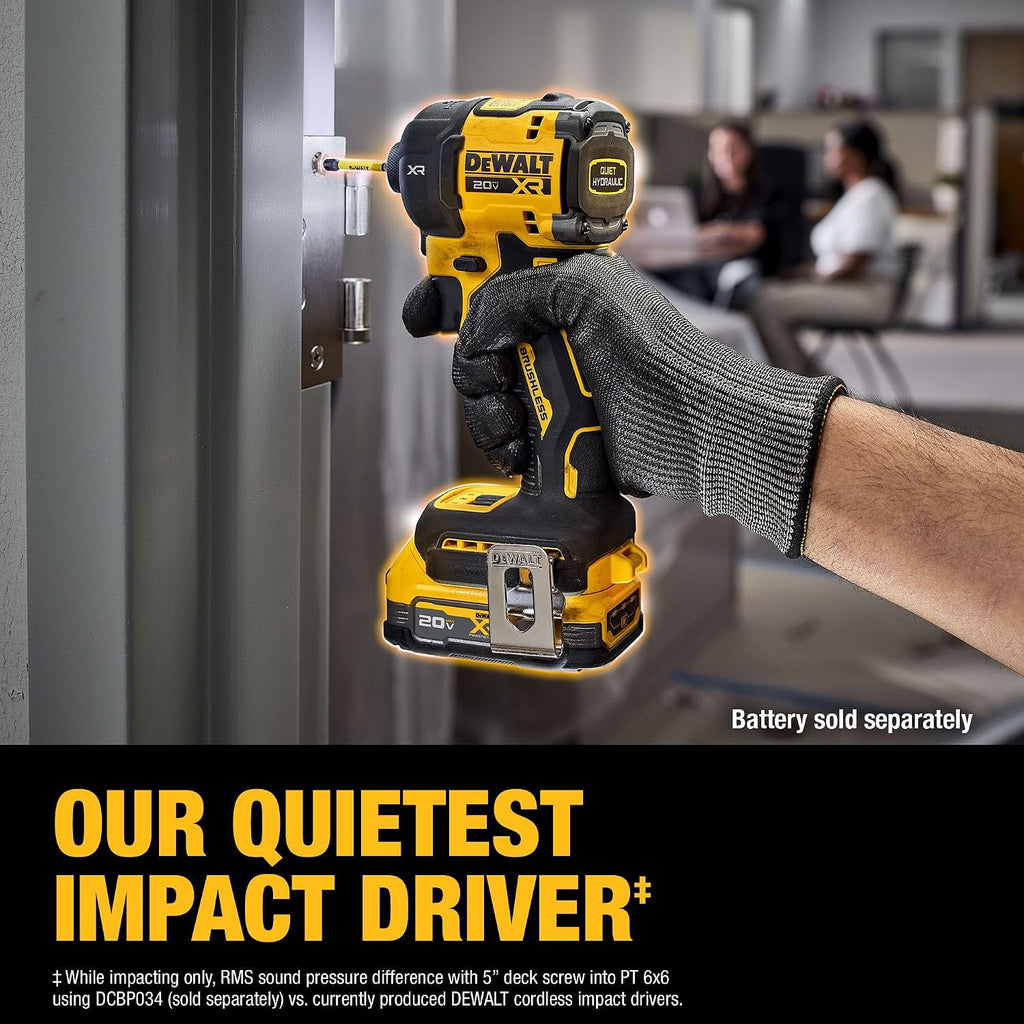 DEWALT 20V MAX 1/4 Inch Hydraulic Impact Driver,Quiet, Brushless Cordless XR Extreme Runtime, LED Halo Ring, Tool Only (DCF870B)