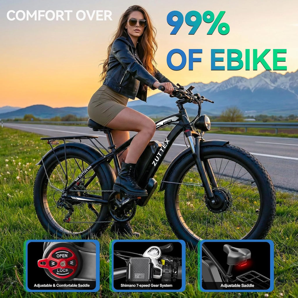 47MPH Ebike for Adults | 9000W Peak Dual Motor Ebike |58V Max-Output 36AH Battery | 24' Fat Tire Bike | 7 Speed LCD Display | Front Suspension | Travel | Off Road