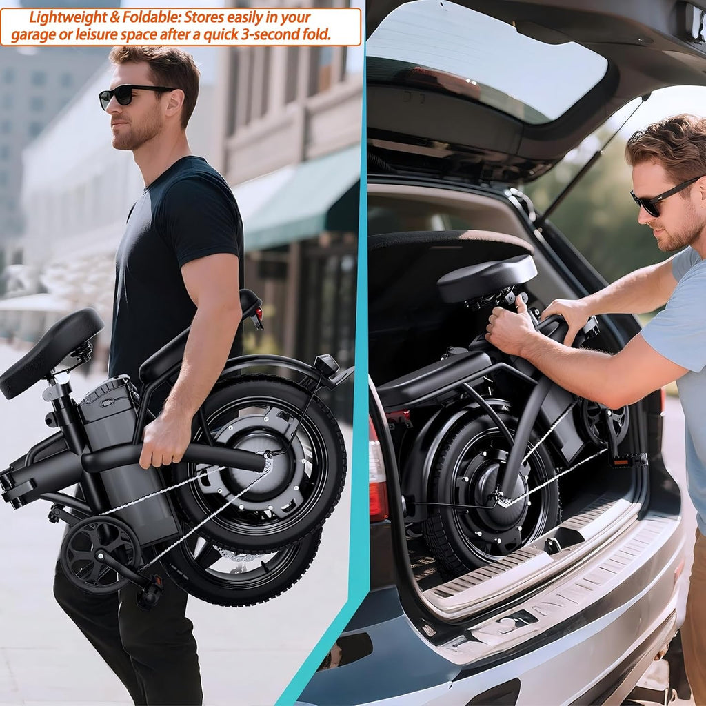 Foldable Electric Bike for Adults and Teens, 500W Motor | 14' Folding Mini Ebike | 23MPH Commute Electric Bicycle | 48V12Ah Battery | UL 2849 Certified | 35 Miles PAS Range | 3-Level Pedal Assist