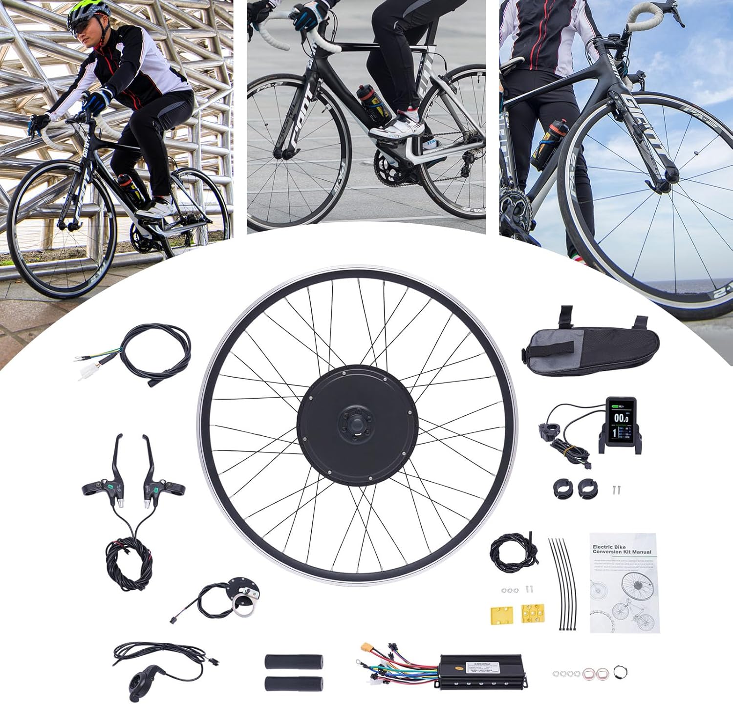 Electric Bike Conversion Kit, 48V 1000W 700C 28'/ 29' Front/Rear Wheel Electric Bicycle Hub Kit Dual Mode Controller w/LCD Display & PAS, 5-Speed Adjustment E-Bike Conversion Kit