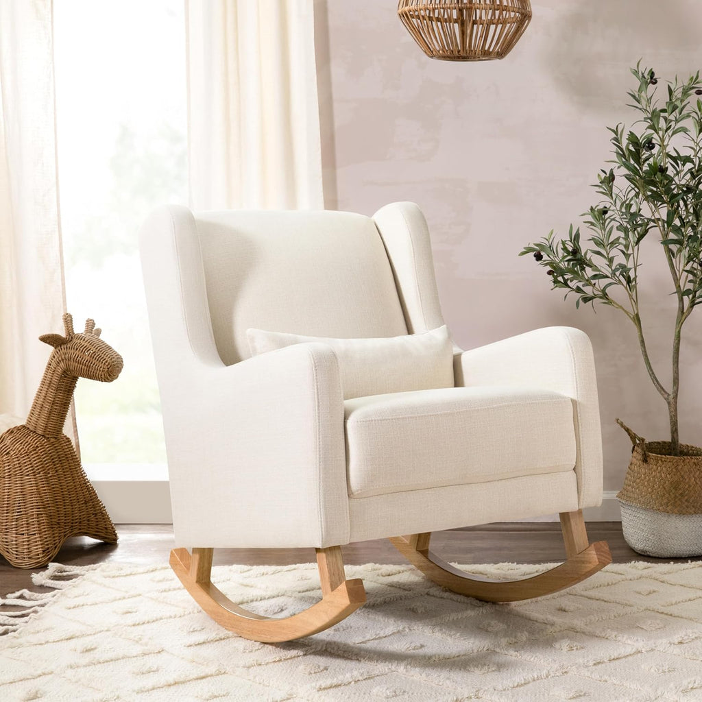 Babyletto Kai Rocker in Performance Natural Eco-Twill with Light Legs, Water Repellent & Stain Resistant, Greenguard Gold and CertiPUR-US Certified