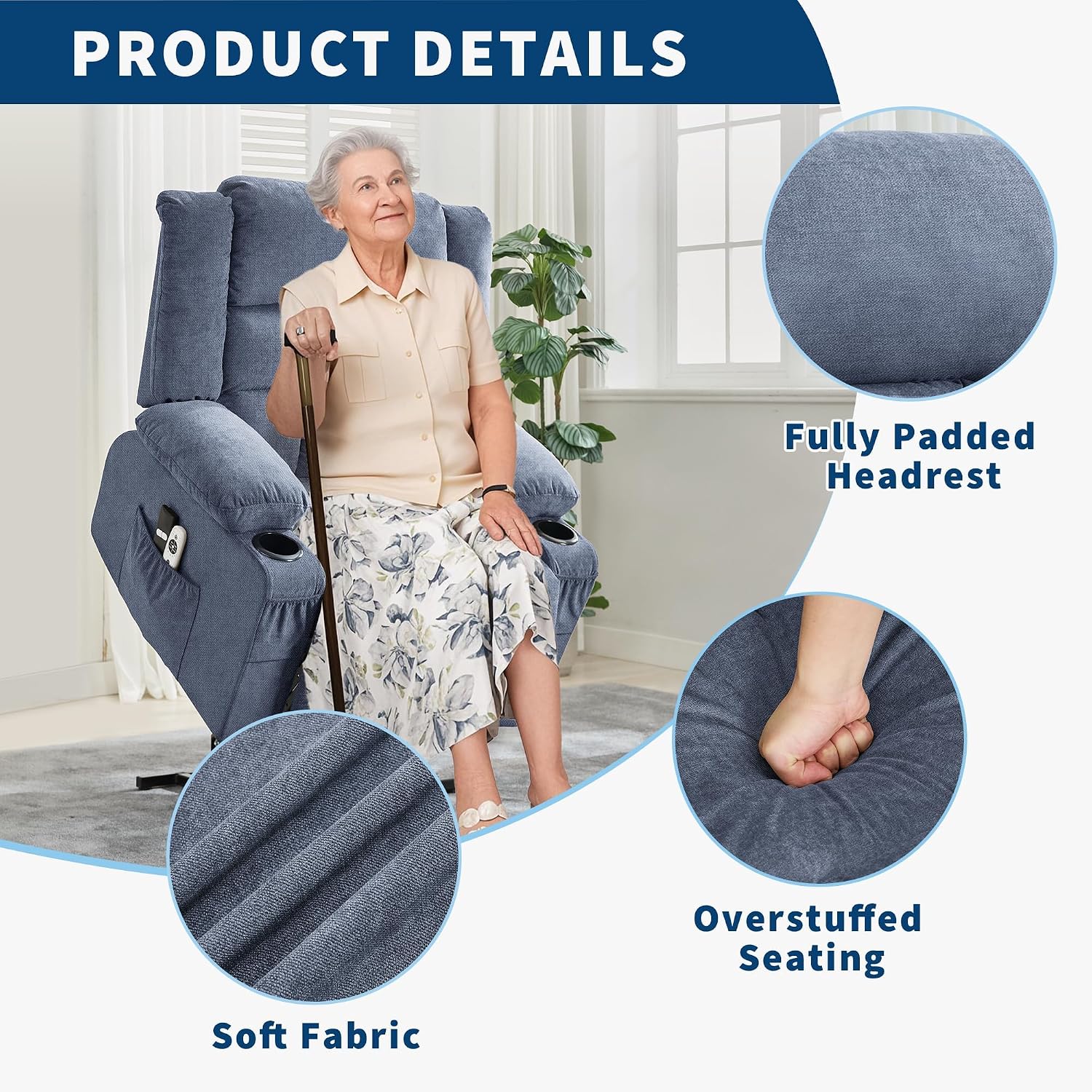 Garvee Power Lift Recliner Chair with Massage and Heat for Elderly Adults Lazy Boy Single Sofa Seat with 3 Positions 2 Side Pockets Cup Holders USB Ports Remote Control