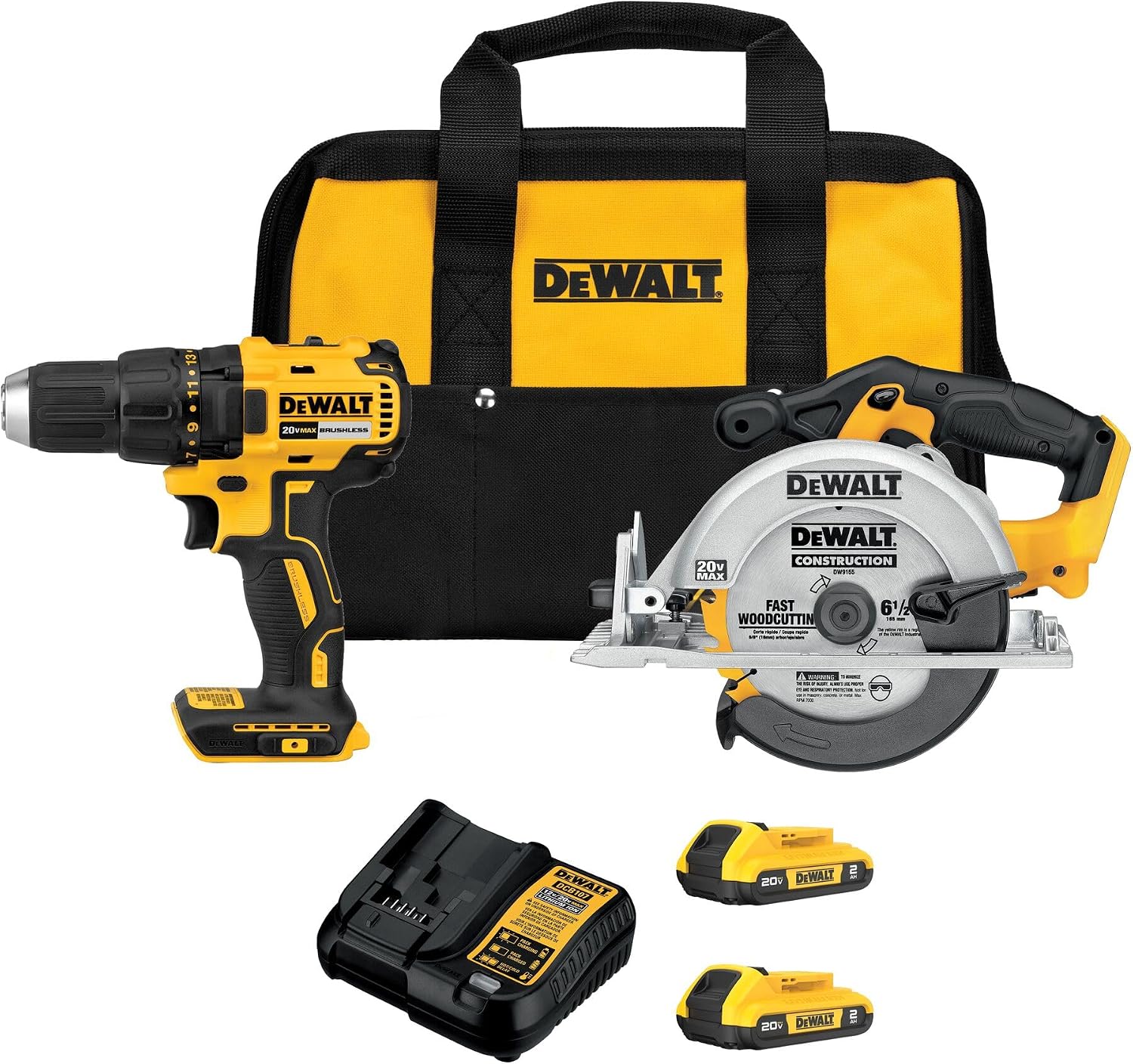 DEWALT 20V MAX Cordless Drill Driver and Circular Saw Combo Kit with 2 x 2 Ah Batteries and Charger, Contractor Bag (DCK252D2)