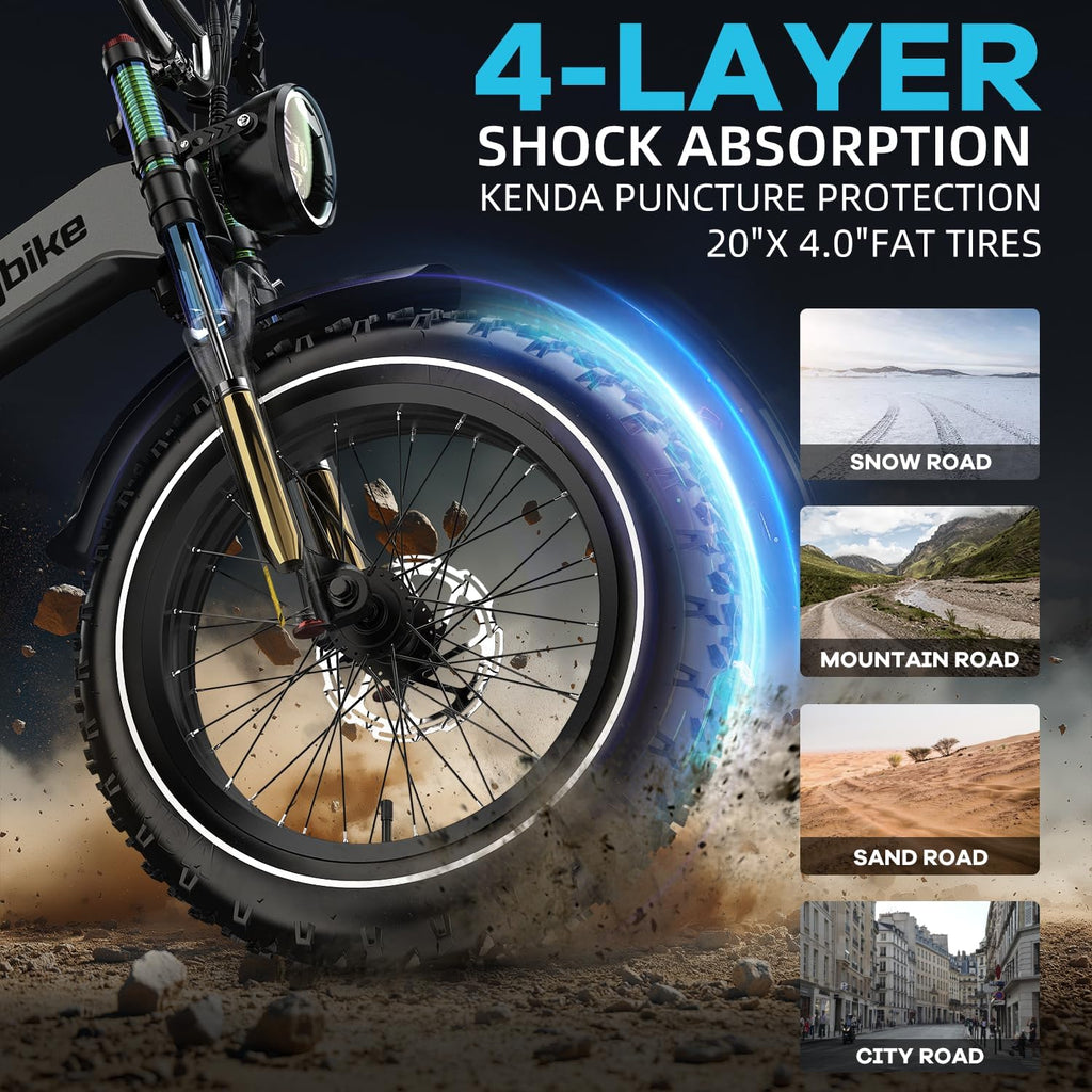 3000W/2000W Peak Dual Motor/Single Motor Foldable Electric Bike for Adults, 52V 30Ah Removable Battery, 35 MPH & 120 Miles, 20'x4.0' Fat Tire Mountain Bicycle, Magnesium Alloy Frame Dirt Ebike