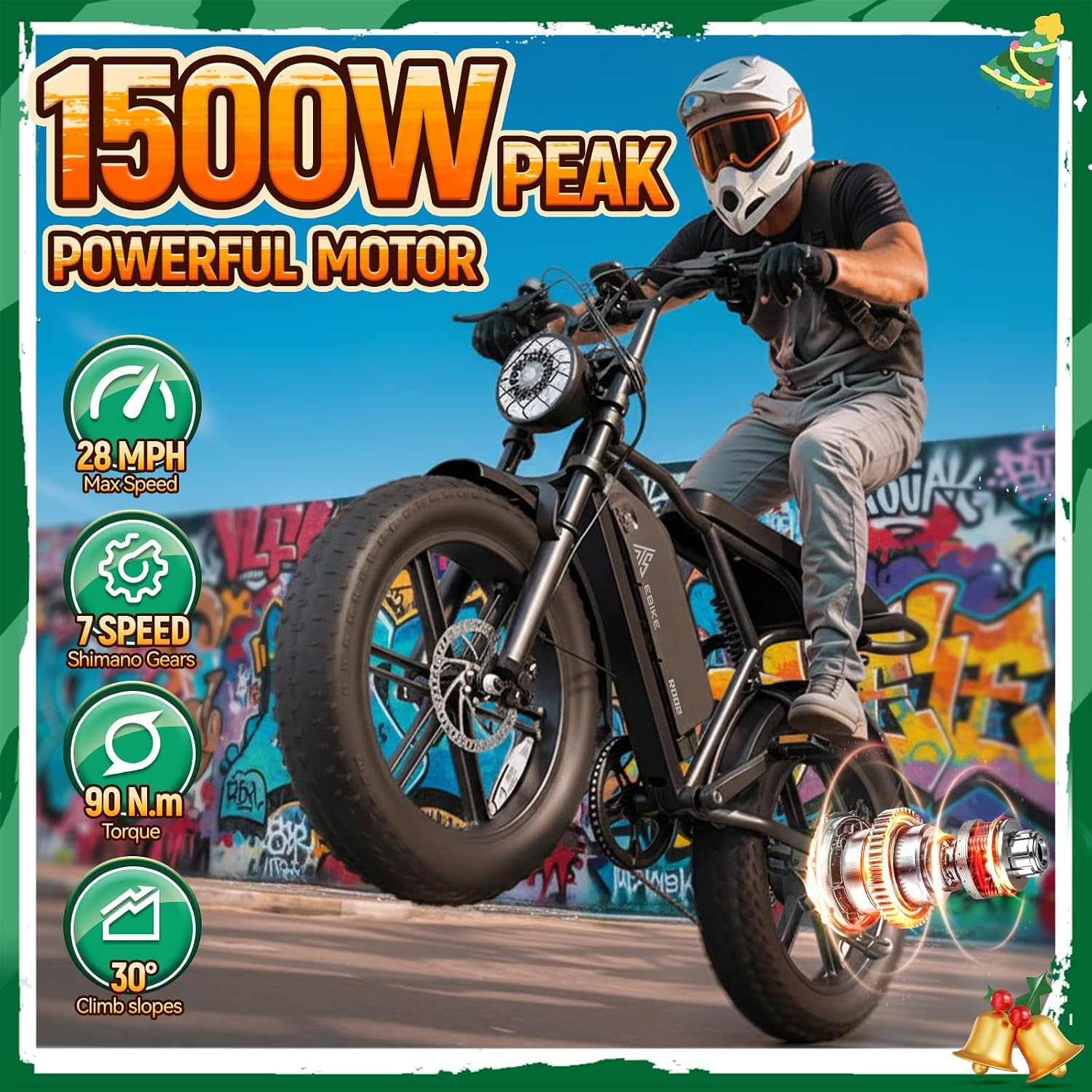TST Electric Bike for Adults, 1500W Peak Motor 60 Miles Fat Tire Ebike with 48V 15Ah Removable Battery 20' Fat Tire Electric Bike, Full Suspension and 7-Speed