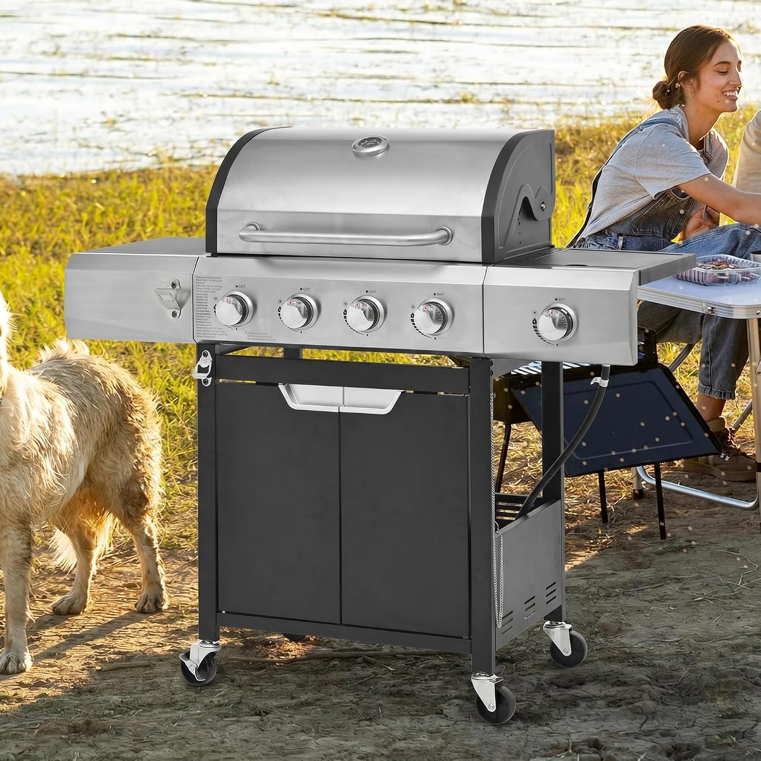 Endark 51000BTU|4-burner propane gas grill | Stainless steel construction | Dual side racks and wheels | Designed for patio, garden, and backyard cooking