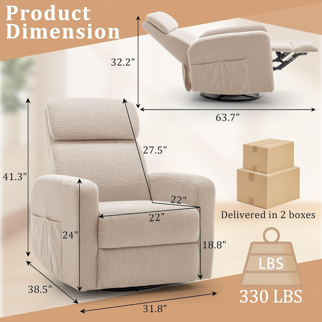 Korser Power Swivel Recliner Chairs for Adults, Electric Glider Rocking Chair Nursery, Glider Recliner Nursery Chair with Classified Side Pocket, Nursery Rocking Chairs with USB and Type-C Ports