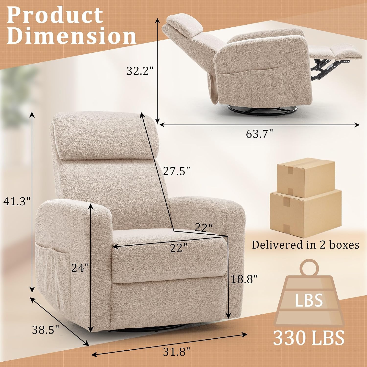 Korser Power Swivel Recliner Chairs for Adults, Electric Glider Rocking Chair Nursery, Glider Recliner Nursery Chair with Classified Side Pocket, Nursery Rocking Chairs with USB and Type-C Ports