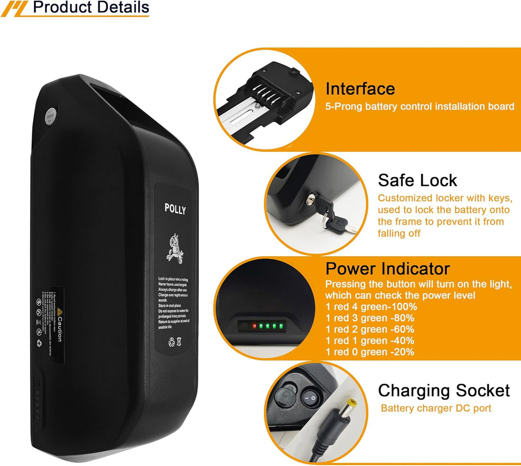 22.4AH Electric Bike Lithium Battery, Removable Ebike Battery with 3A Charger 48V Electric Bicycle Battery Pack with Waterproof Holder for 250W-2000W Motors