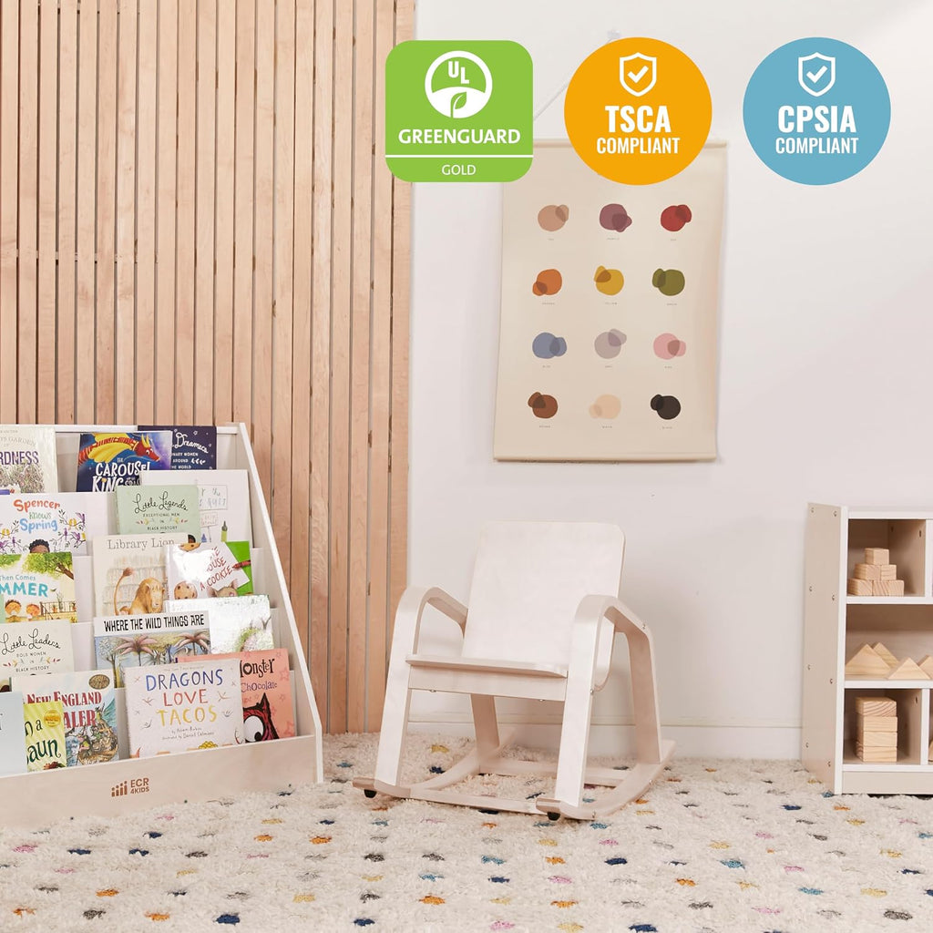 ECR4Kids Bentwood Reading Rocking Chair with Armrests, Montessori Furniture, White Wash
